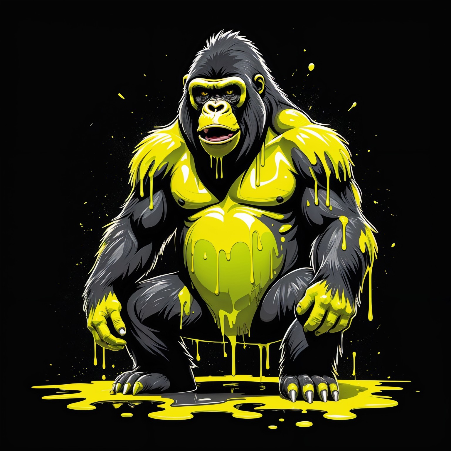 Stylized muscular gorilla with vibrant yellow paint