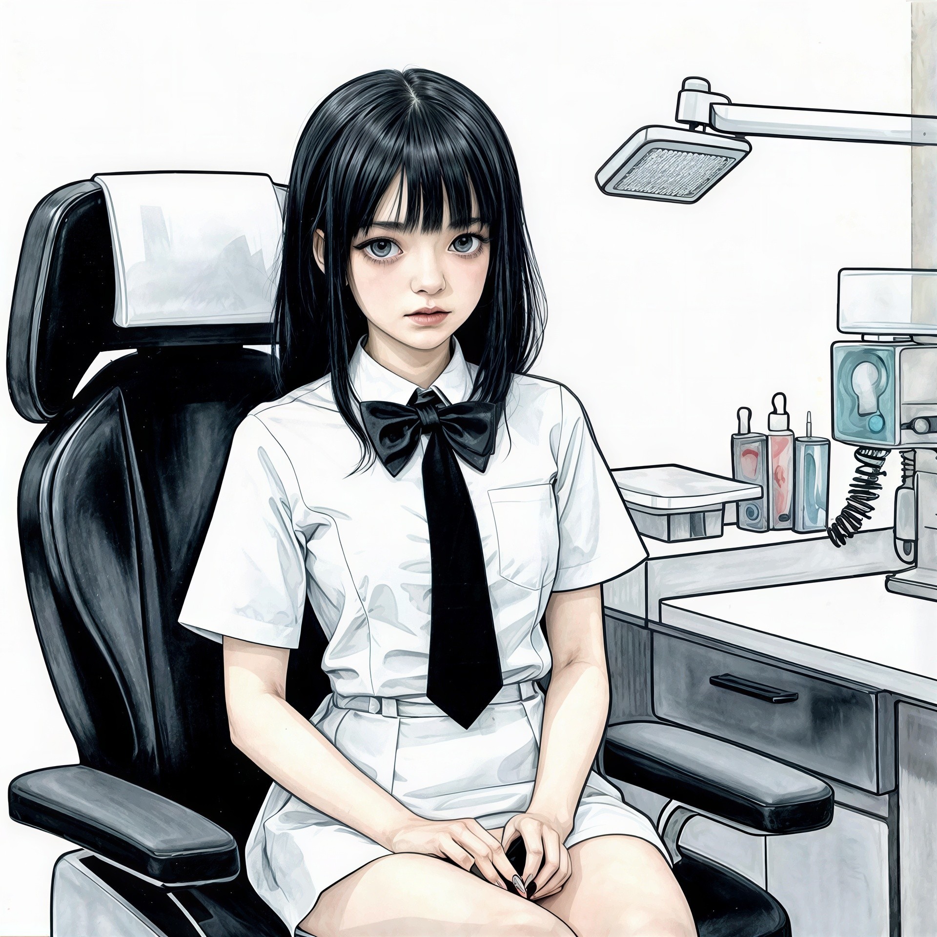 Anime Girl in Dentist Office with Tools and Chair