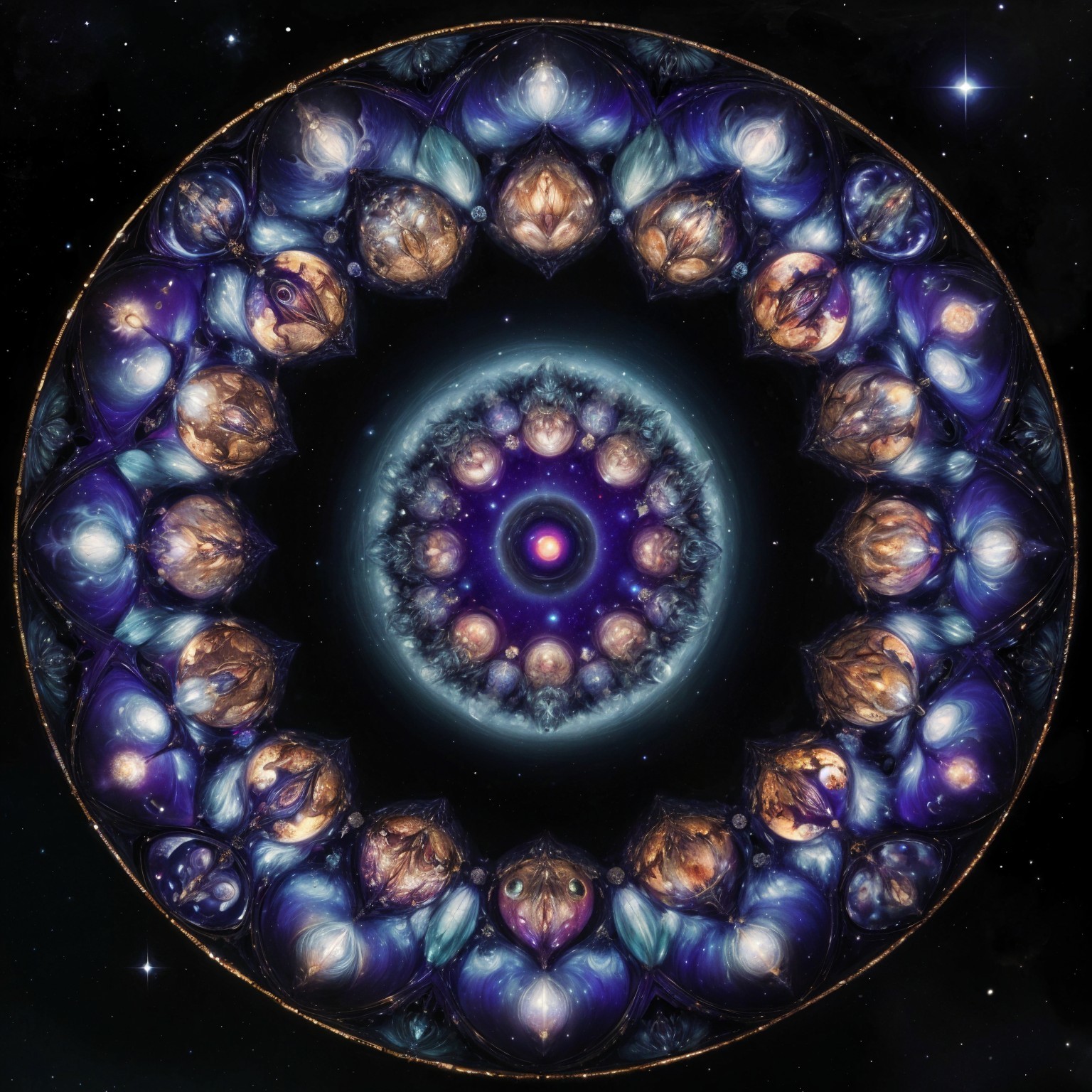 Kaleidoscopic Mandala with Cosmic Background Design