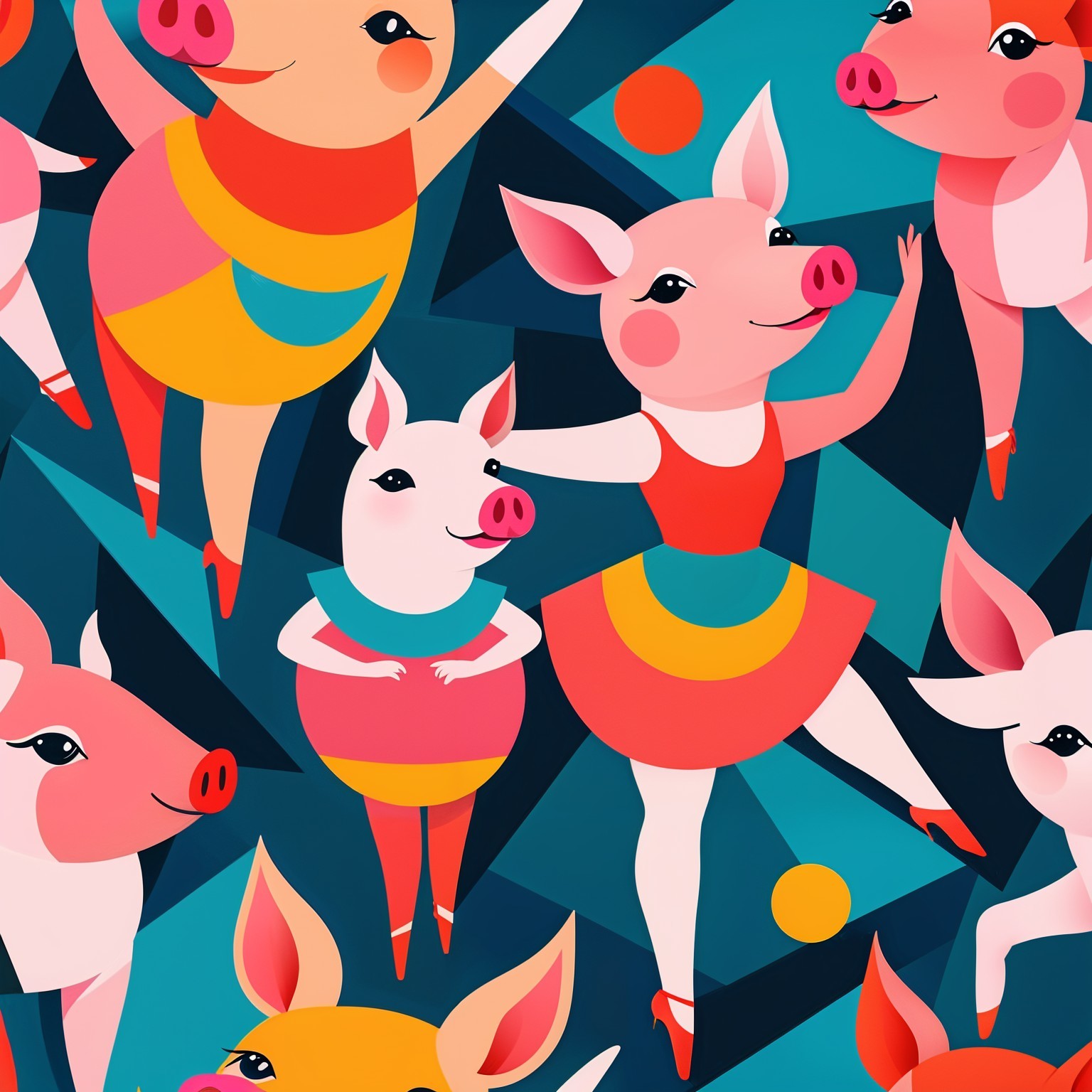 Whimsical Cartoon Pigs in Playful Poses and Colors