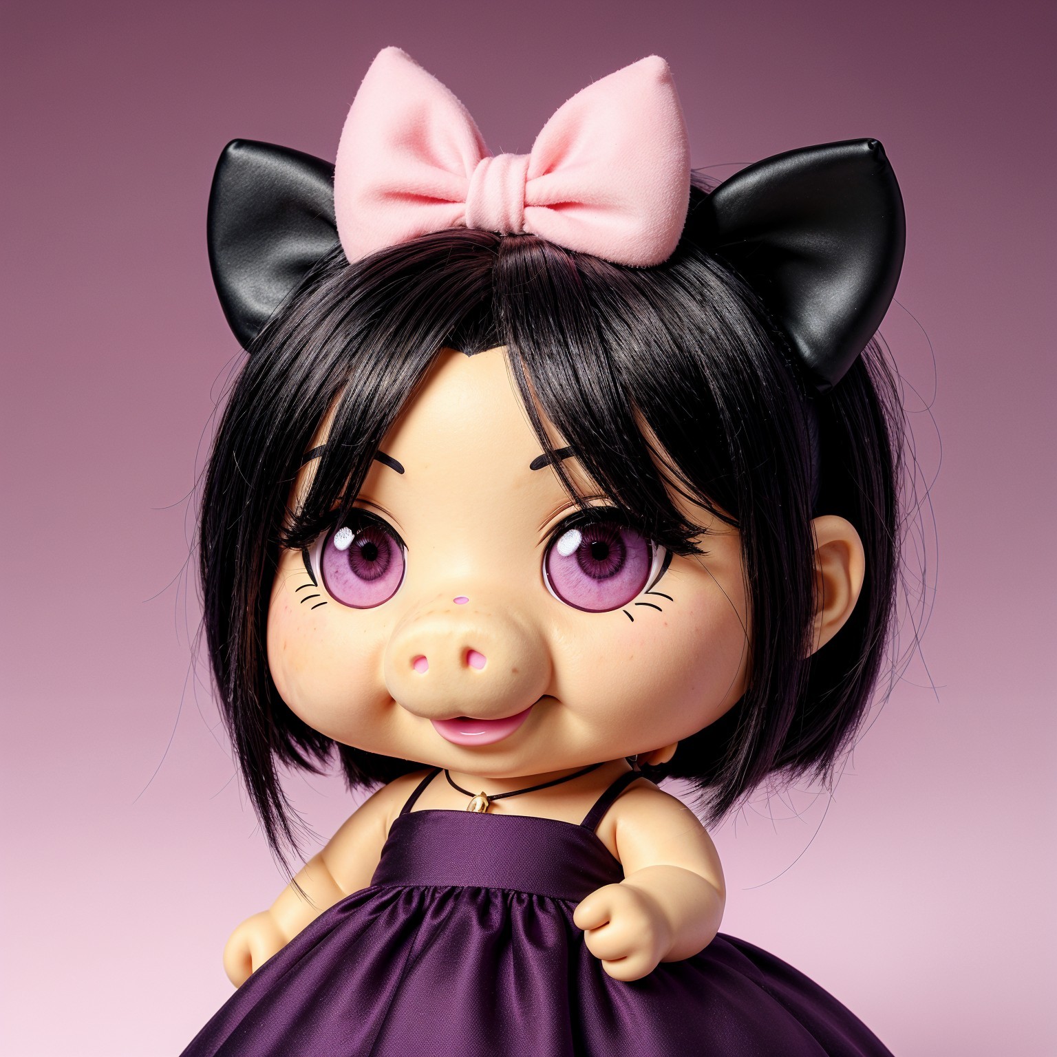 Charming Doll with Pig Motif and Lavender Eyes