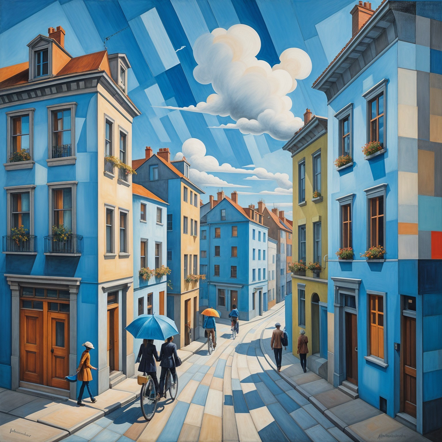 Vibrant Streetscape with Colorful Buildings and Flowers