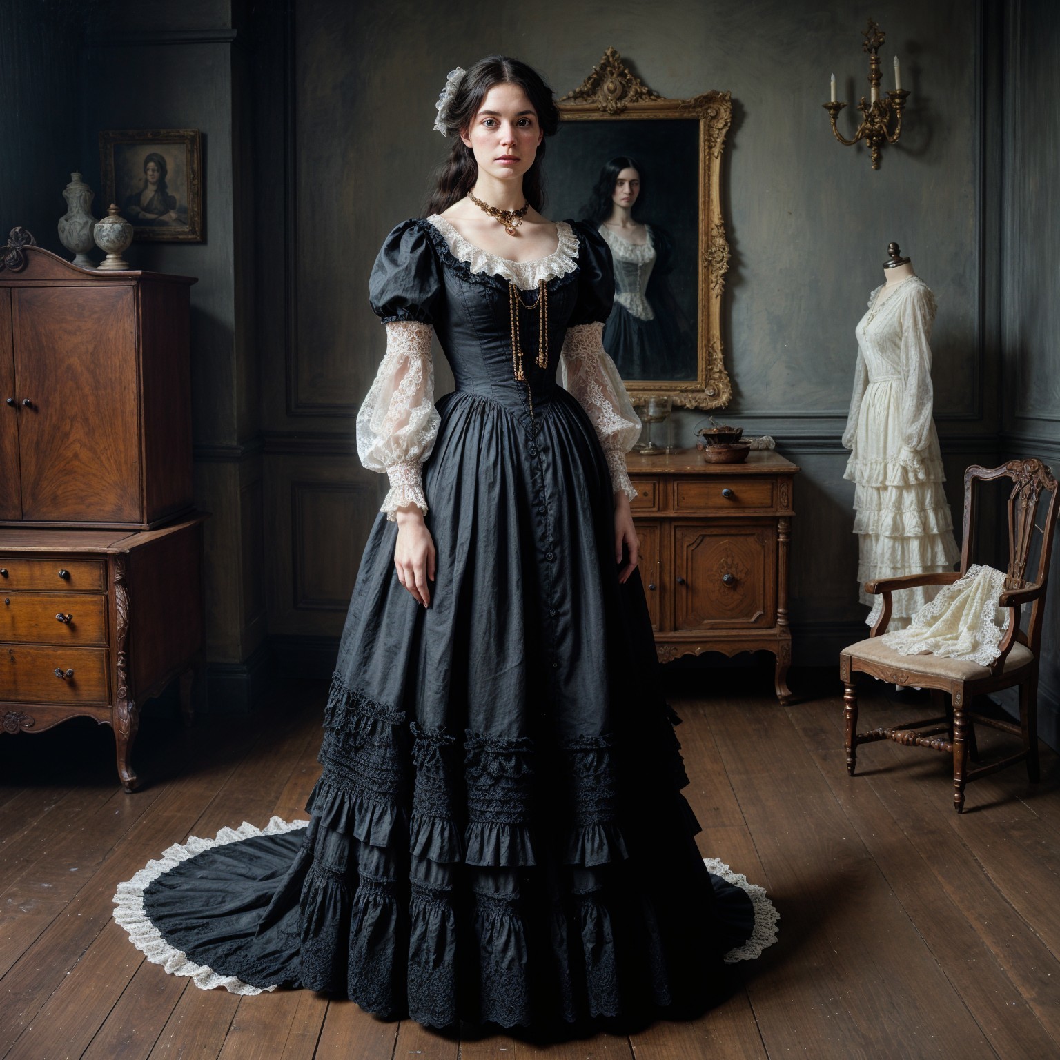 Vintage Black Dress in Elegant Antique Interior