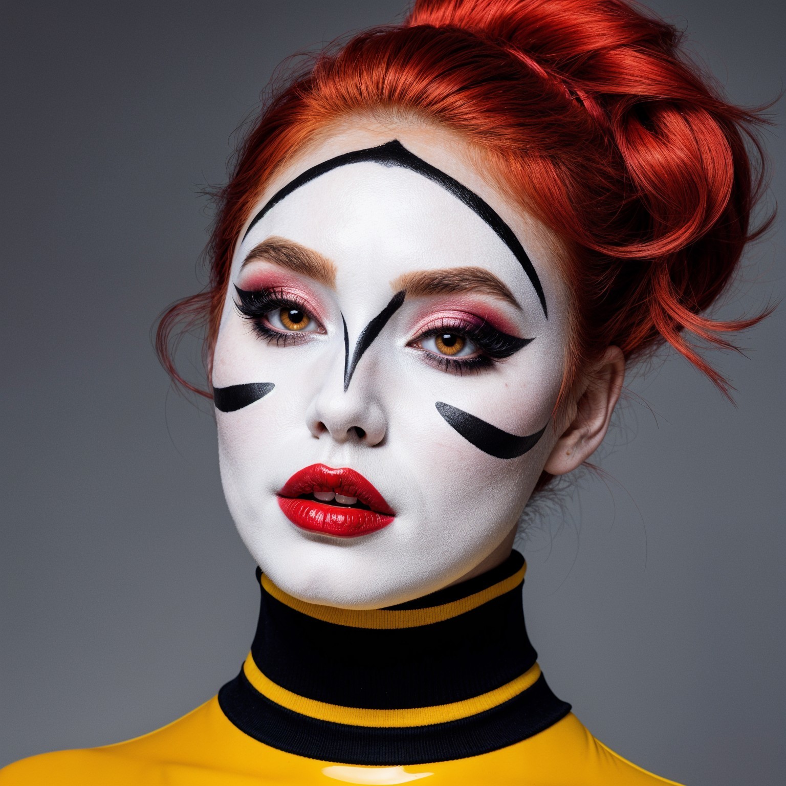 Model with Red Hair and Dramatic Facial Art