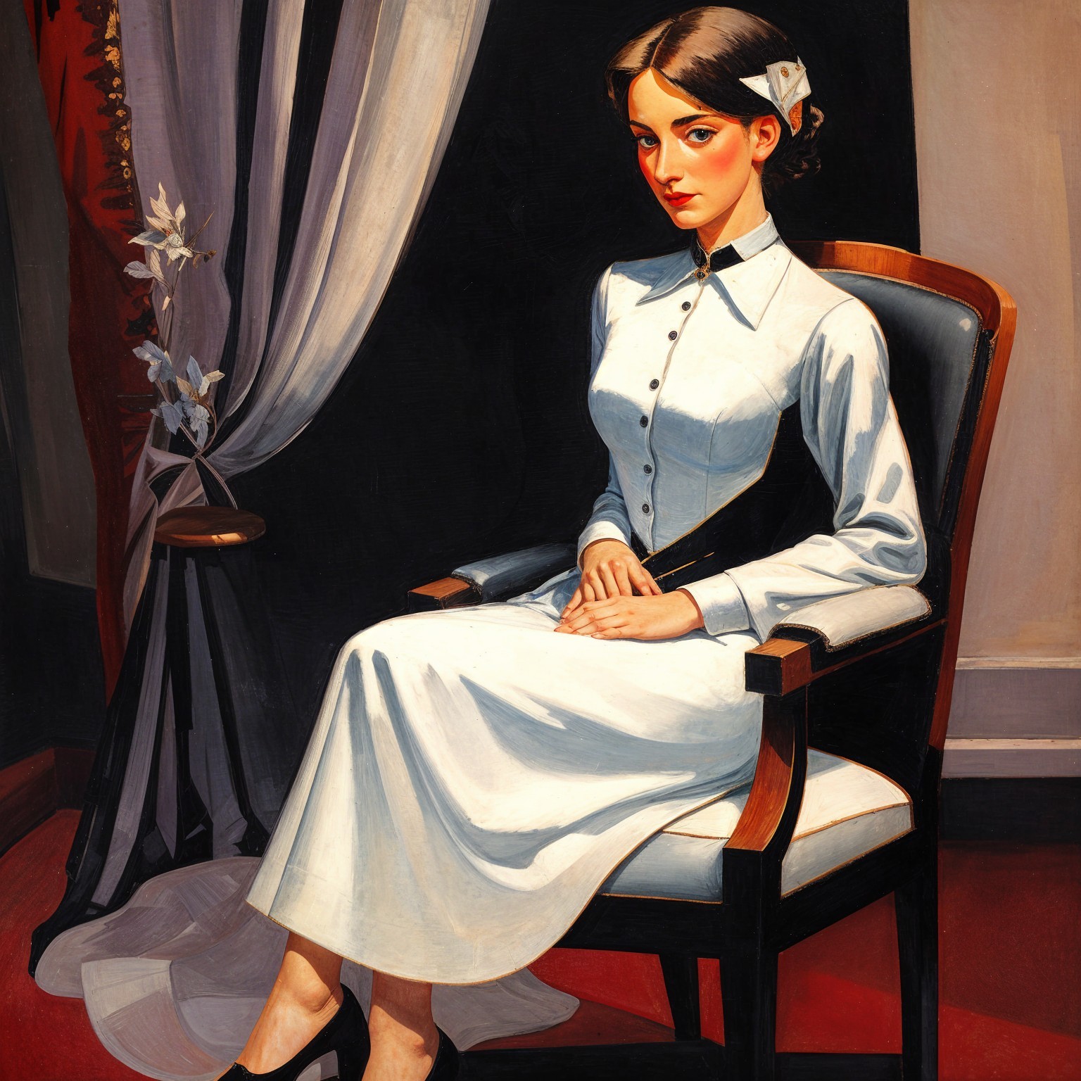 Elegant Portrait of a Young Woman in White Dress