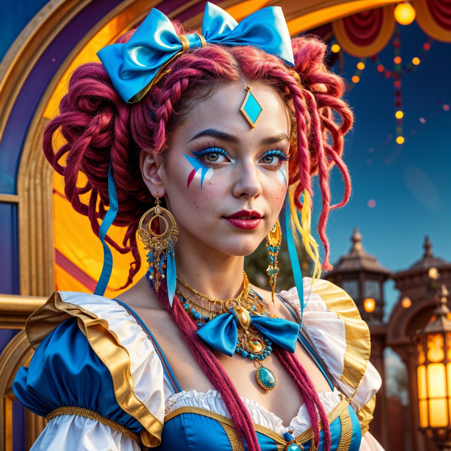 Colorful Young Woman in Elegant Costume and Face Paint