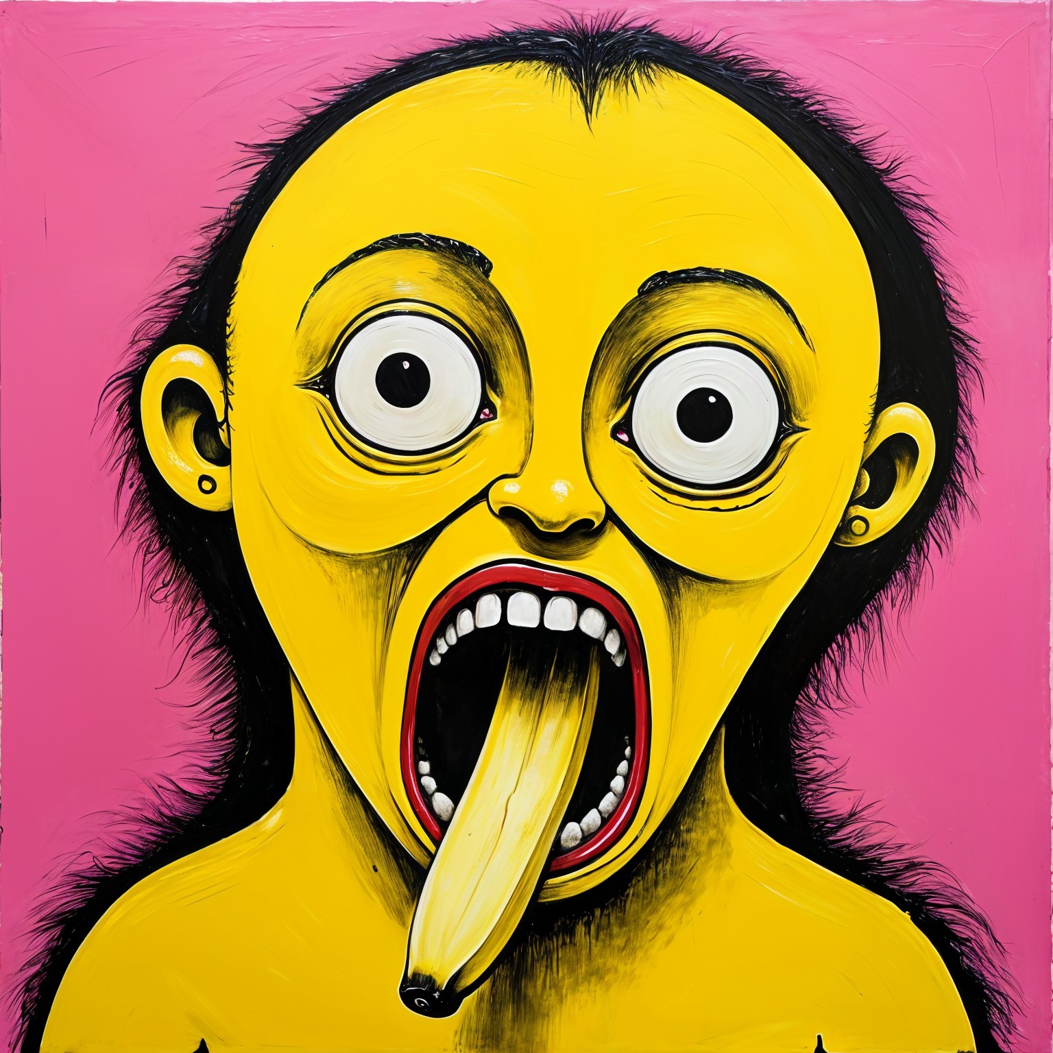 Surreal Artwork with Exaggerated Face and Bright Colors