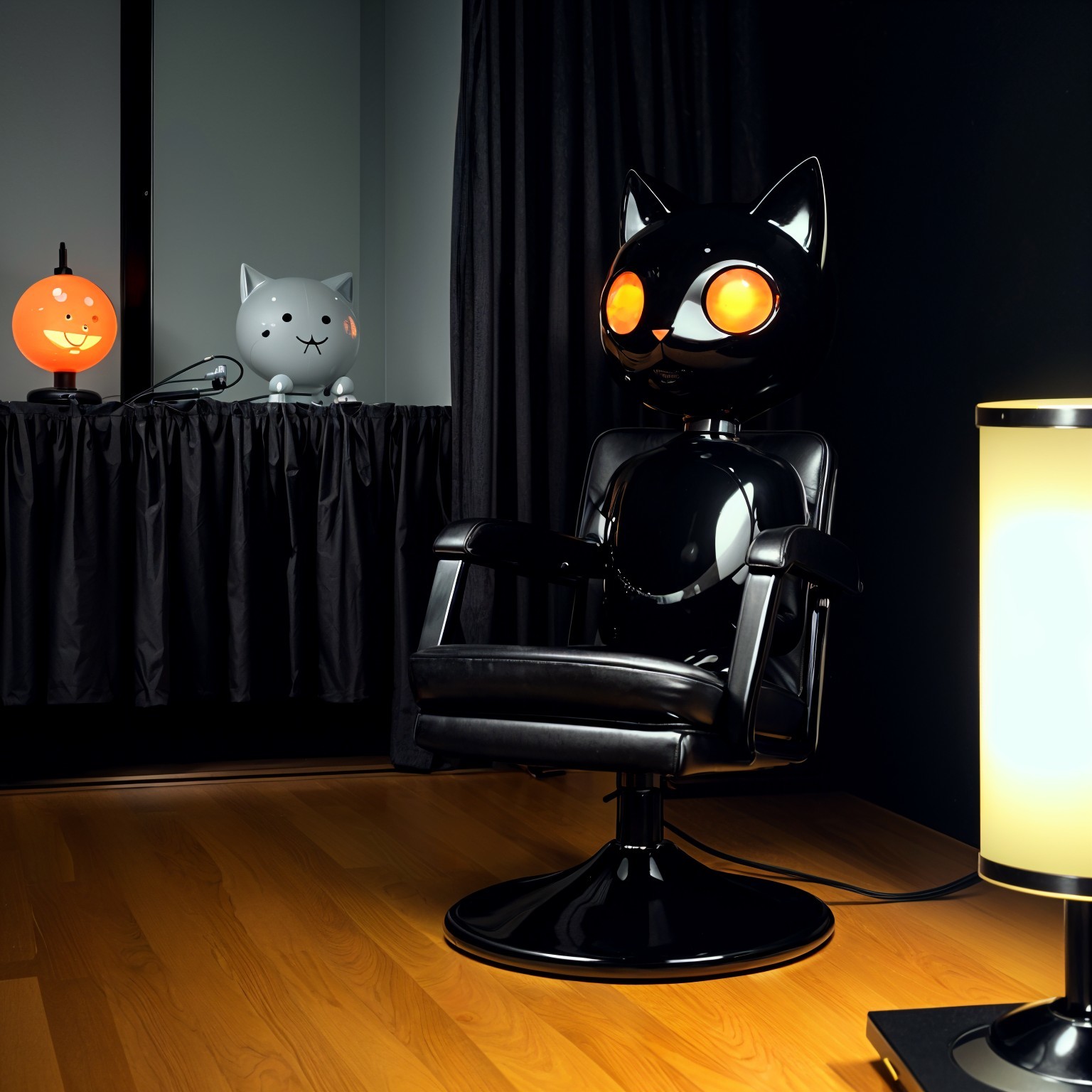Cat-Shaped Chair and Whimsical Lamps in Cozy Room