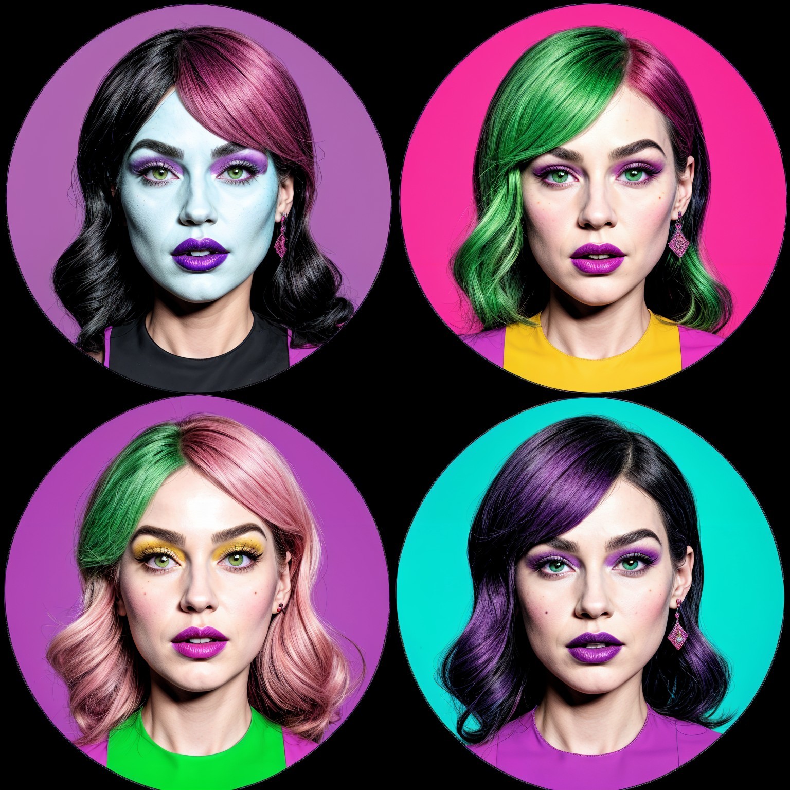 Collage of Portraits with Vibrant Hair and Makeup