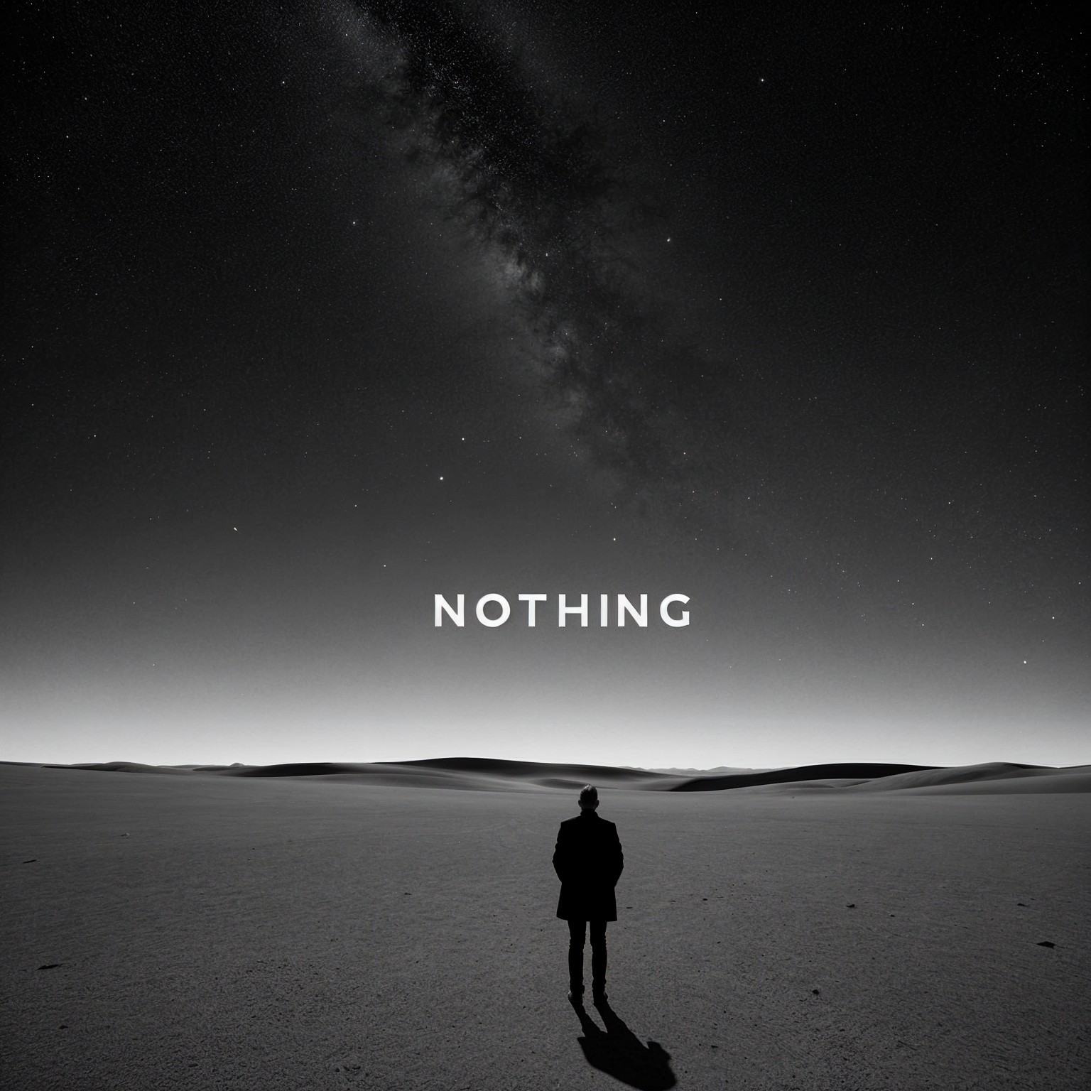 Solitary Figure in Barren Landscape Under Stars