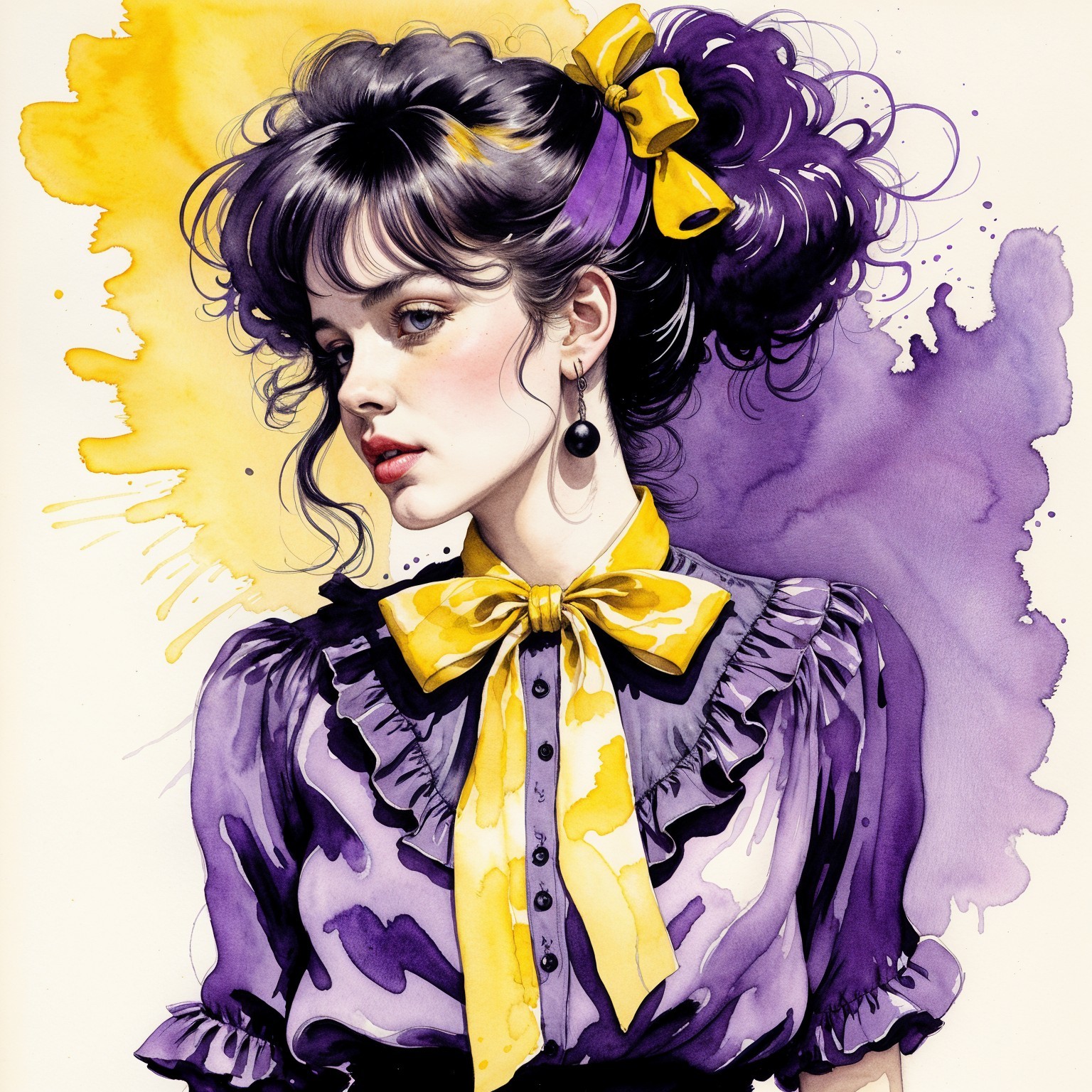 Portrait of a Young Woman with Curly Hair and Bow