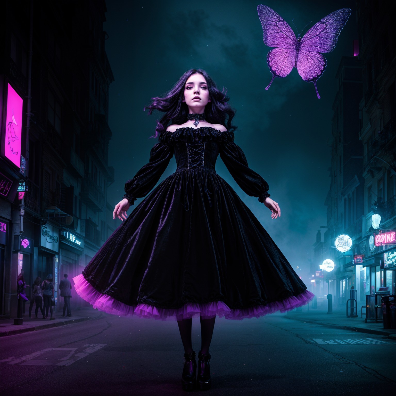 Mysterious Urban Scene with Girl and Butterfly