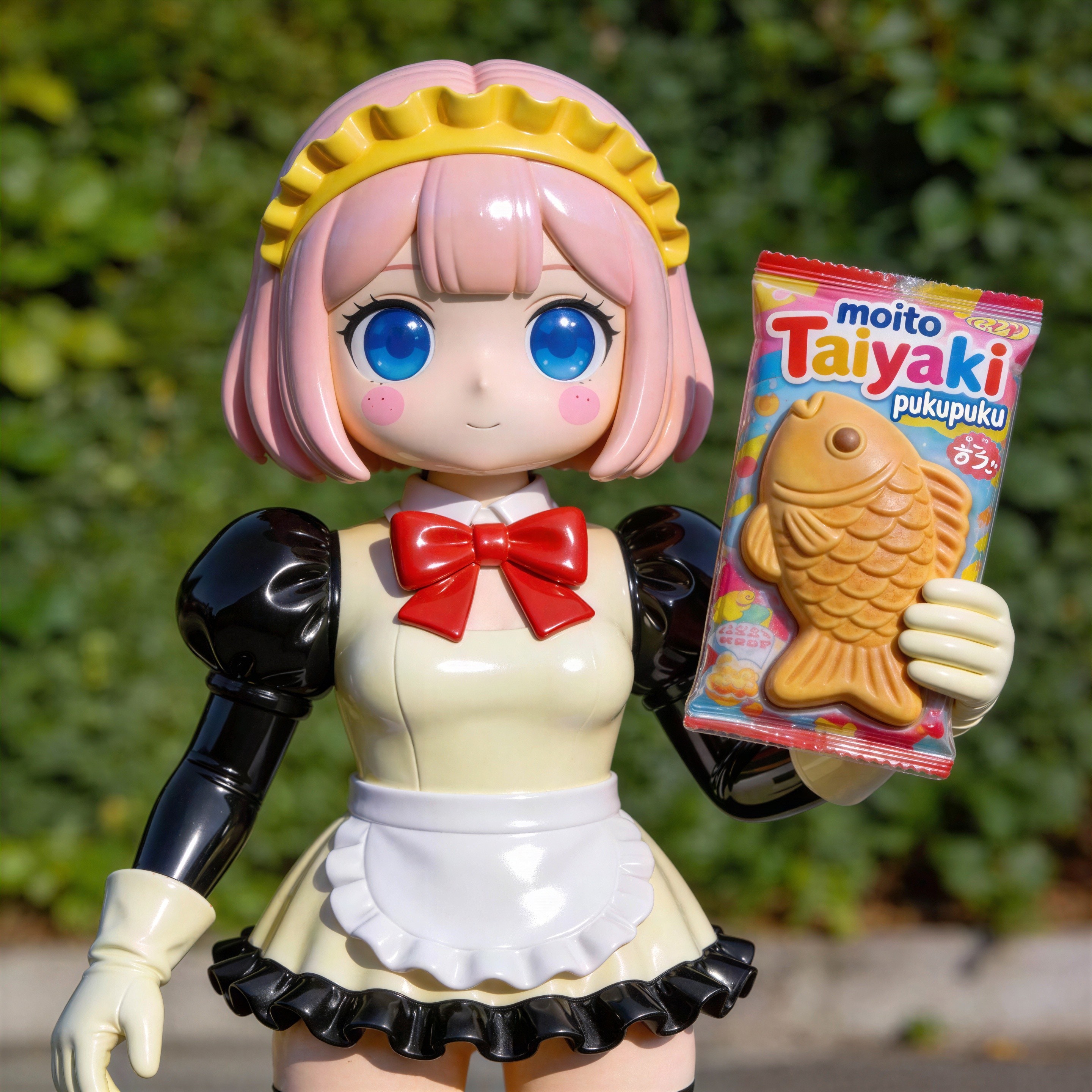 Female Anime Doll in Maid Outfit Holding Taiyaki