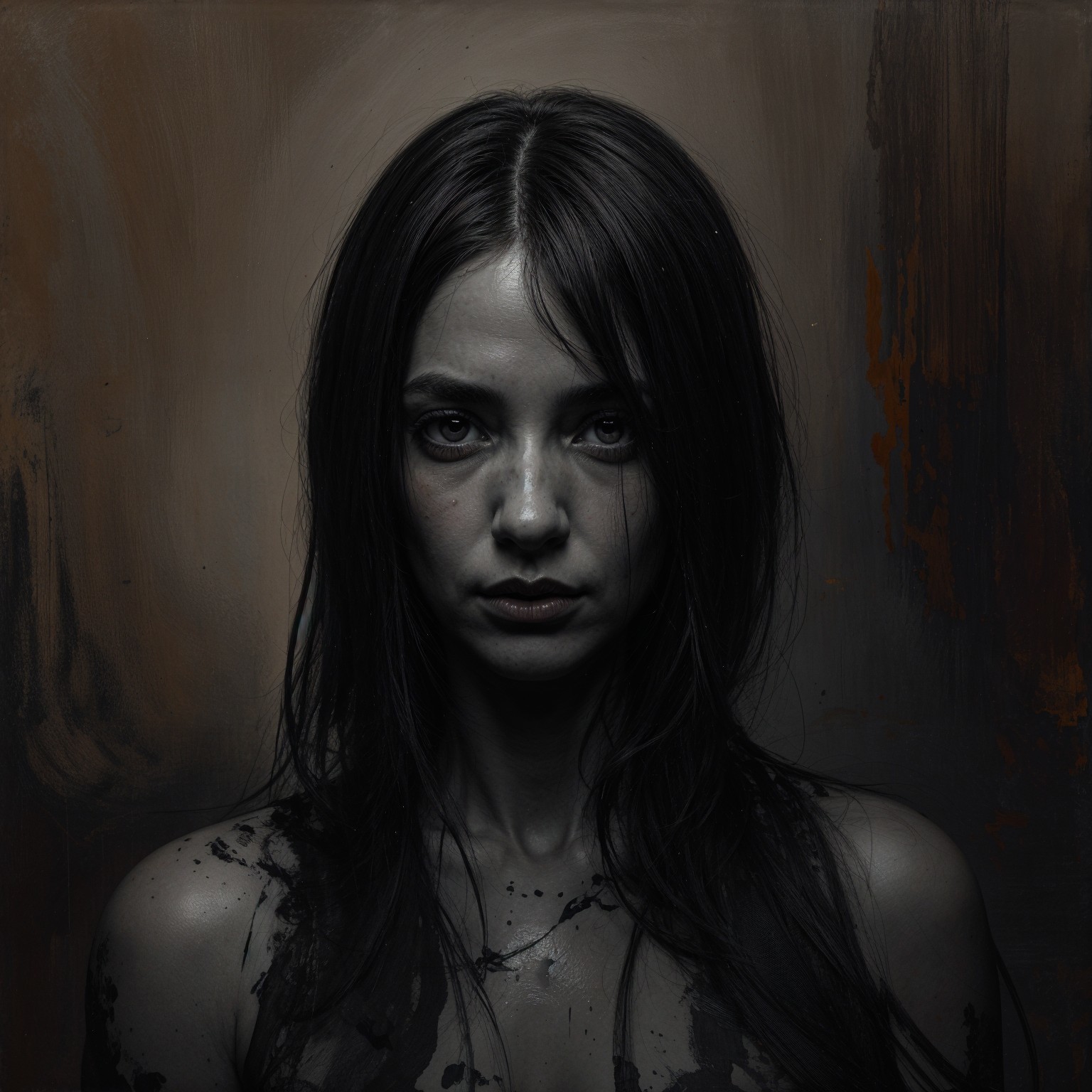 Haunting Portrait of a Woman with Intense Expression