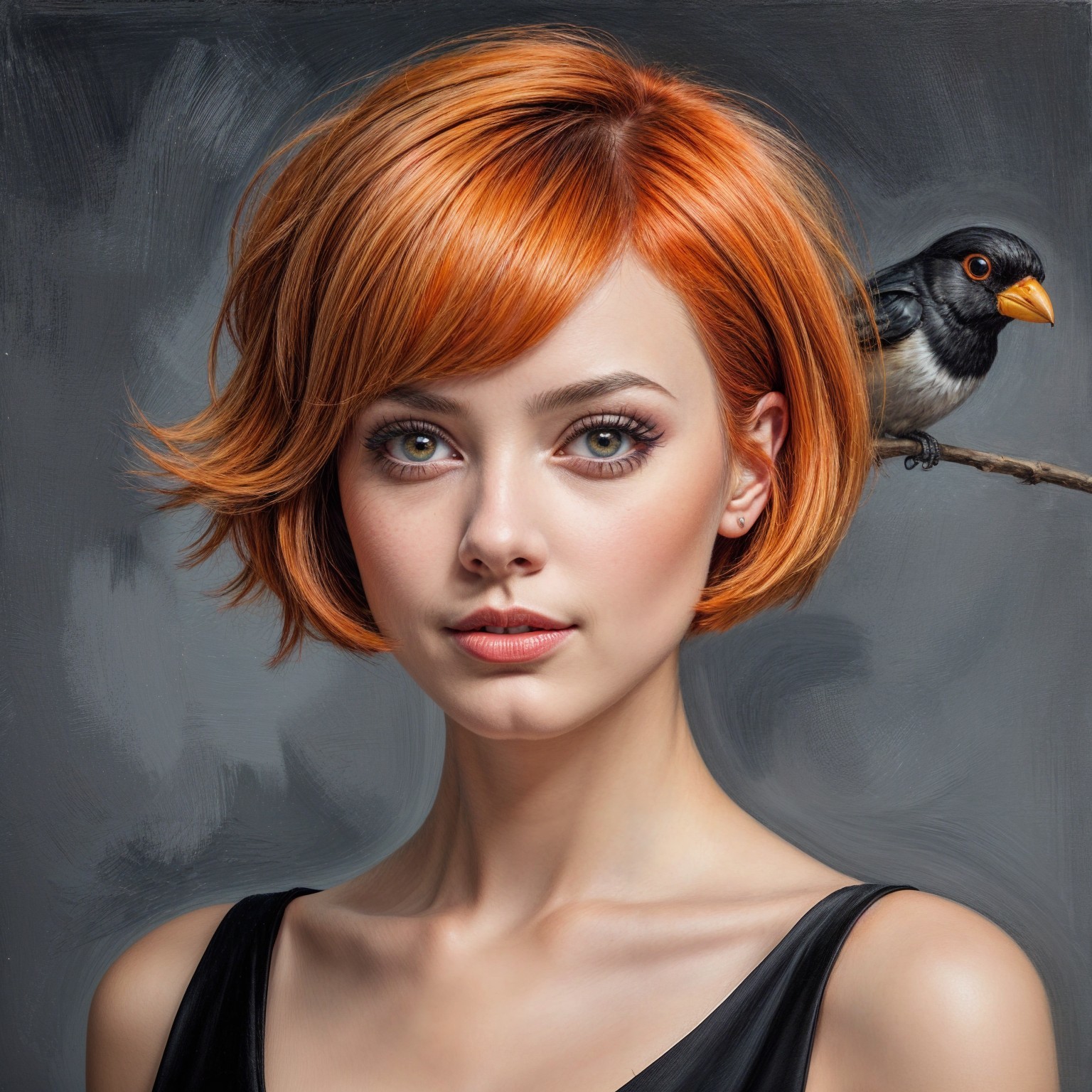Portrait of a Young Woman with Orange Bob Hairstyle