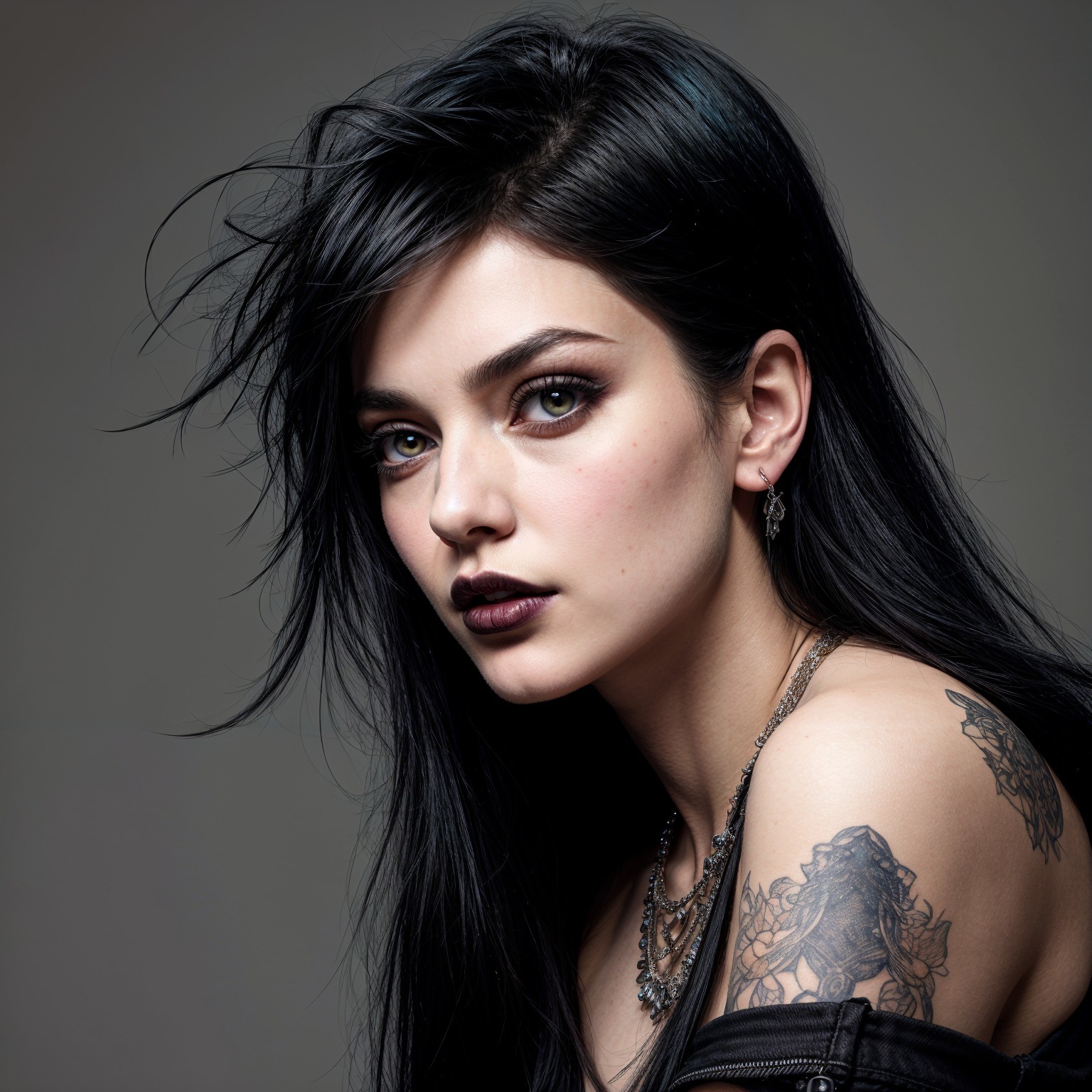 Portrait of a Young Woman with Dark Hair and Green Eyes