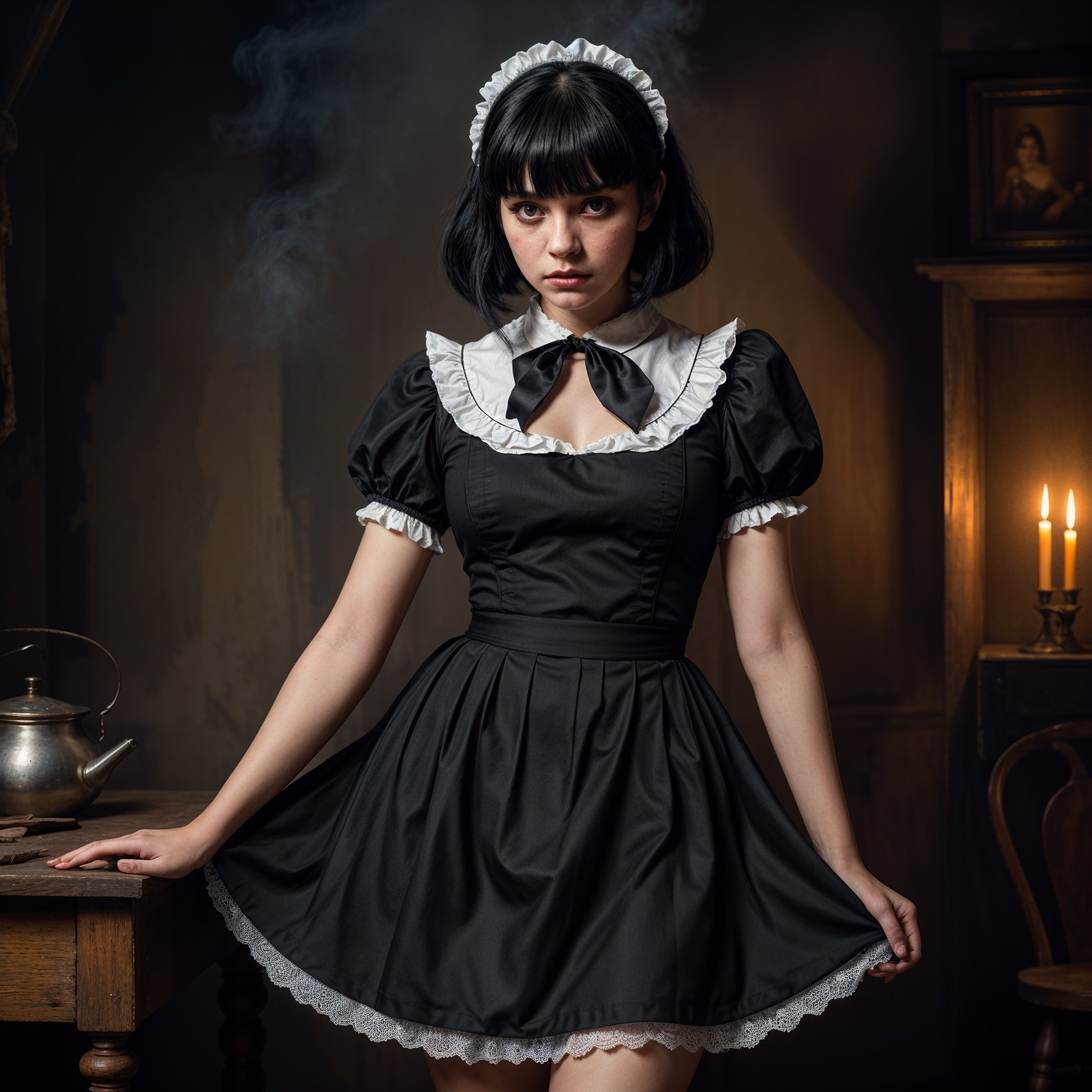 Elegant Black Maid Outfit in Vintage Atmosphere