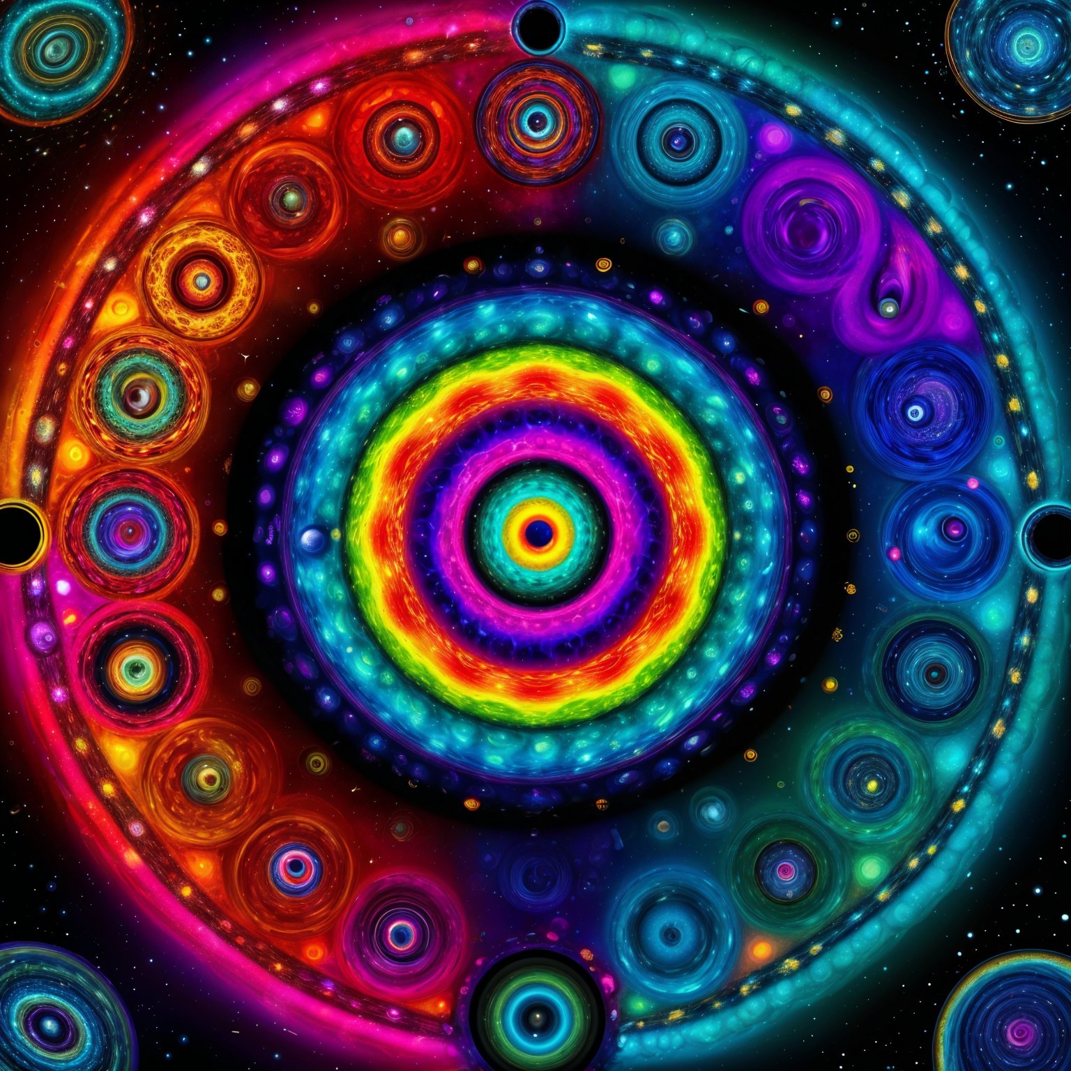 Vibrant Cosmic Design with Concentric Colorful Circles