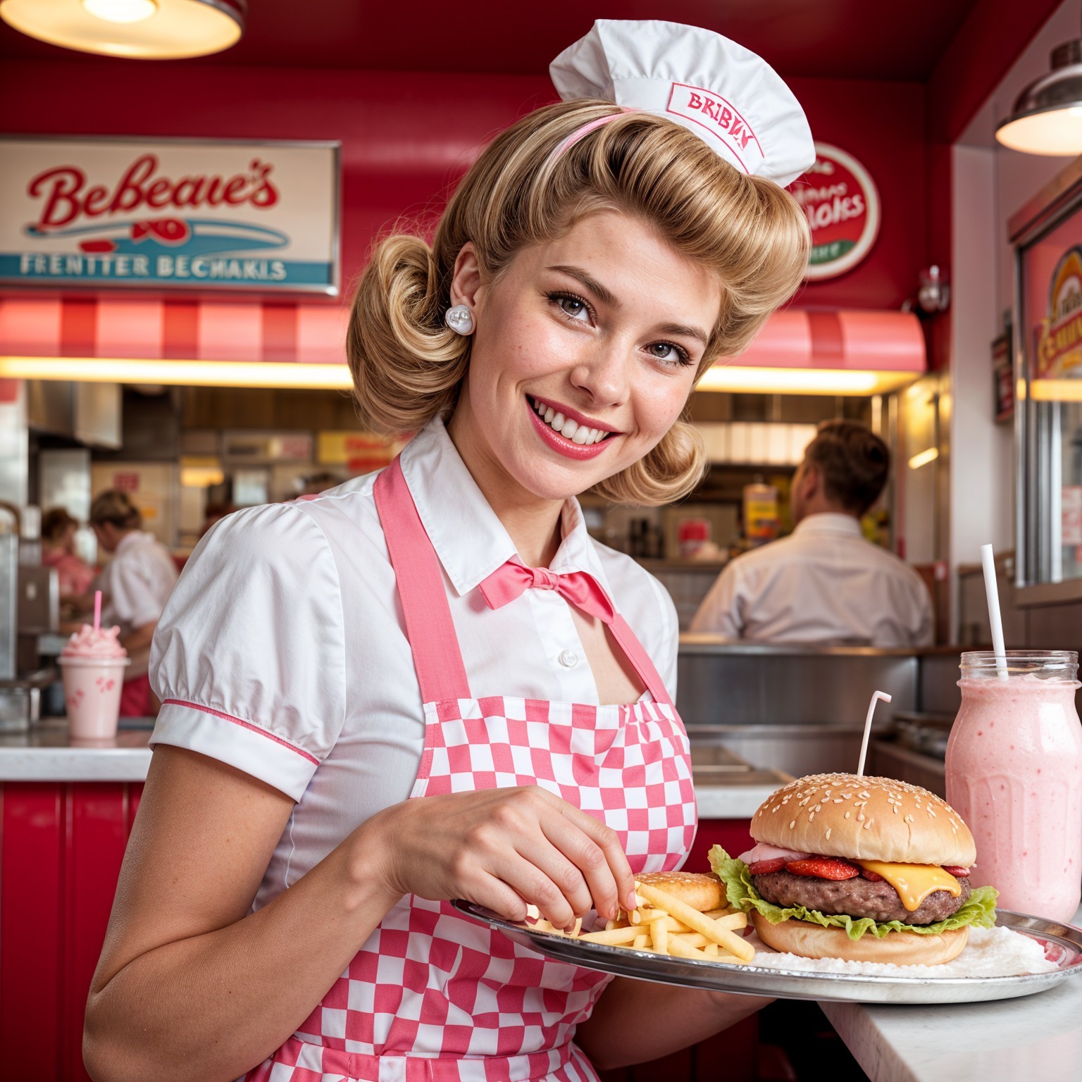 Cheerful Waitress in Classic Diner with Retro Vibe
