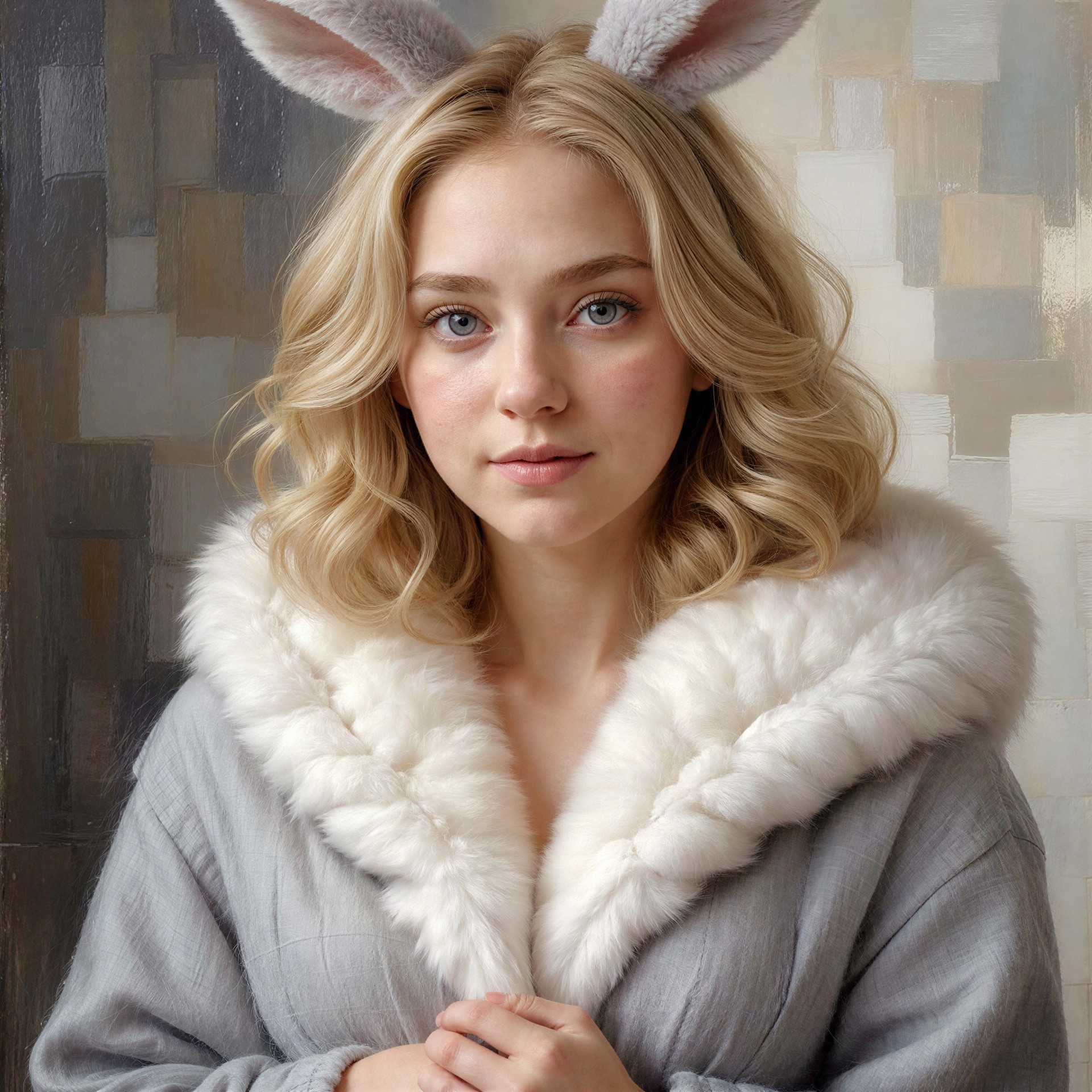 Studio Portrait of Woman with Bunny Ears and Coat