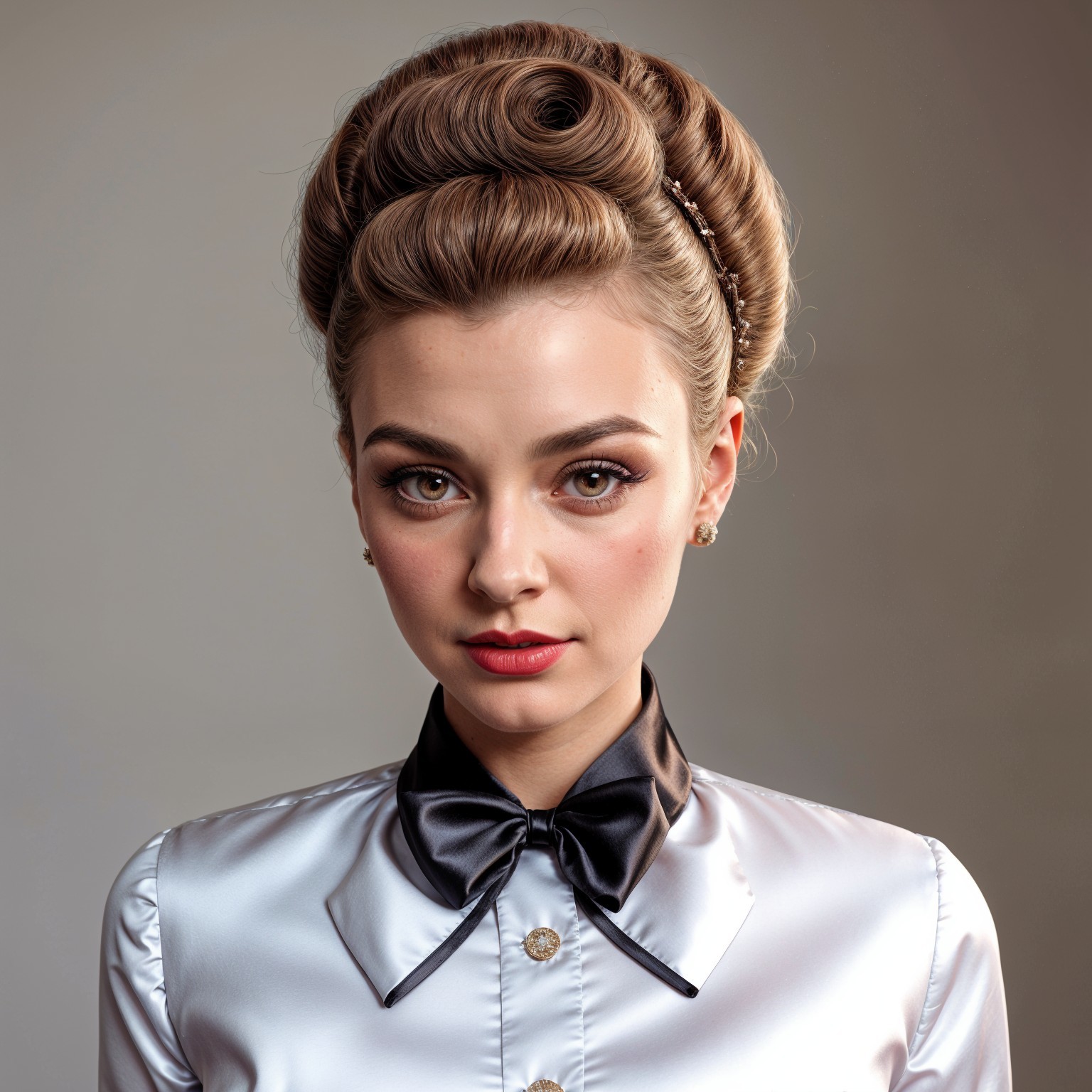 Elegant Vintage Hairstyle and Glamorous Attire