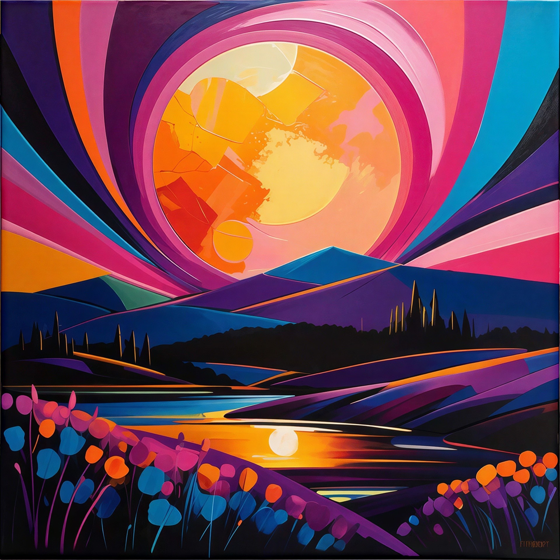 Vibrant Abstract Landscape with Colorful Elements