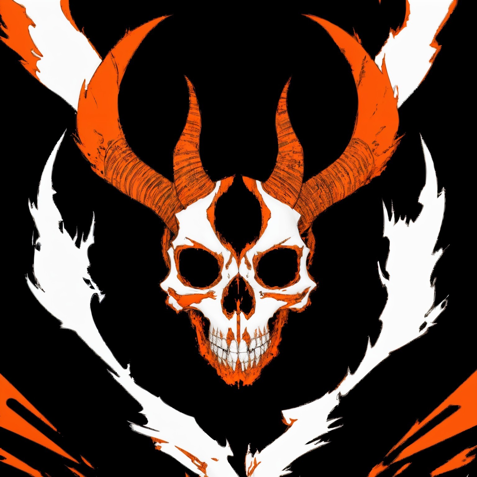 Stylized Skull Design with Black and Orange Colors