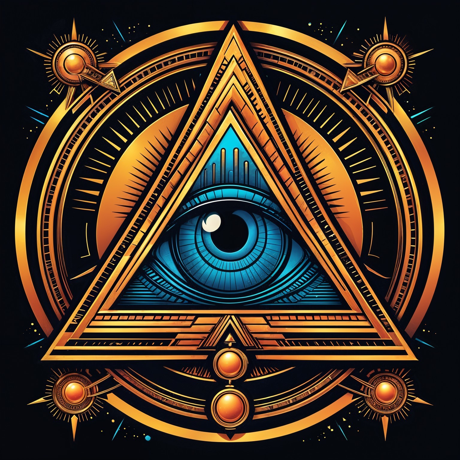 Eye in Triangle with Geometric Patterns and Colors