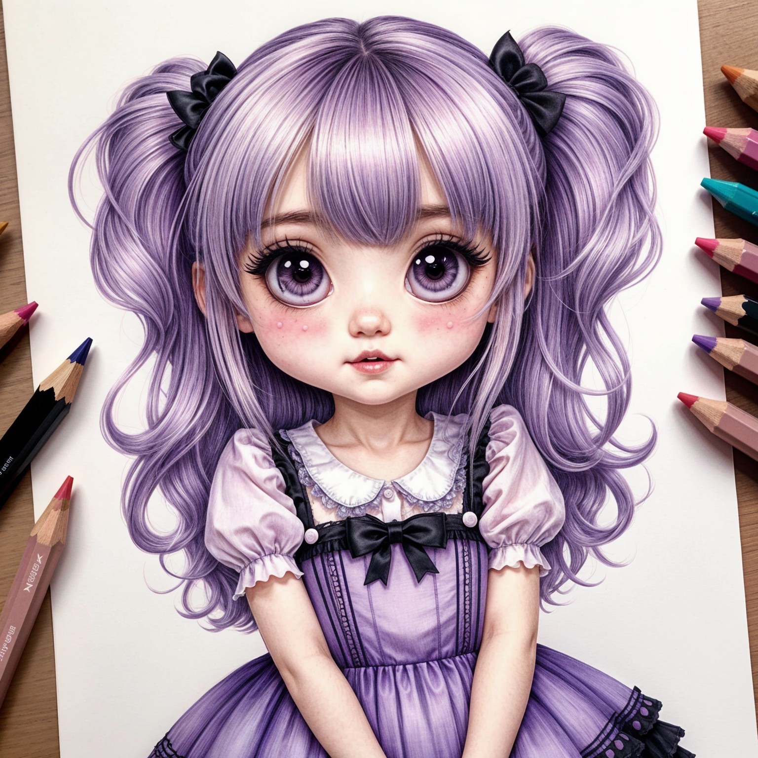 Whimsical Illustration of a Young Girl with Lavender Hair