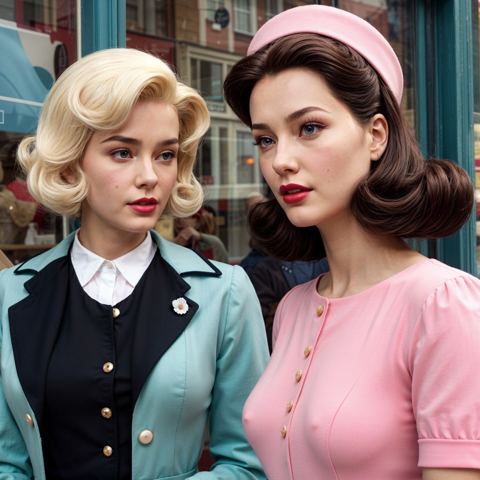 Elegantly Dressed Women in Vibrant City Setting