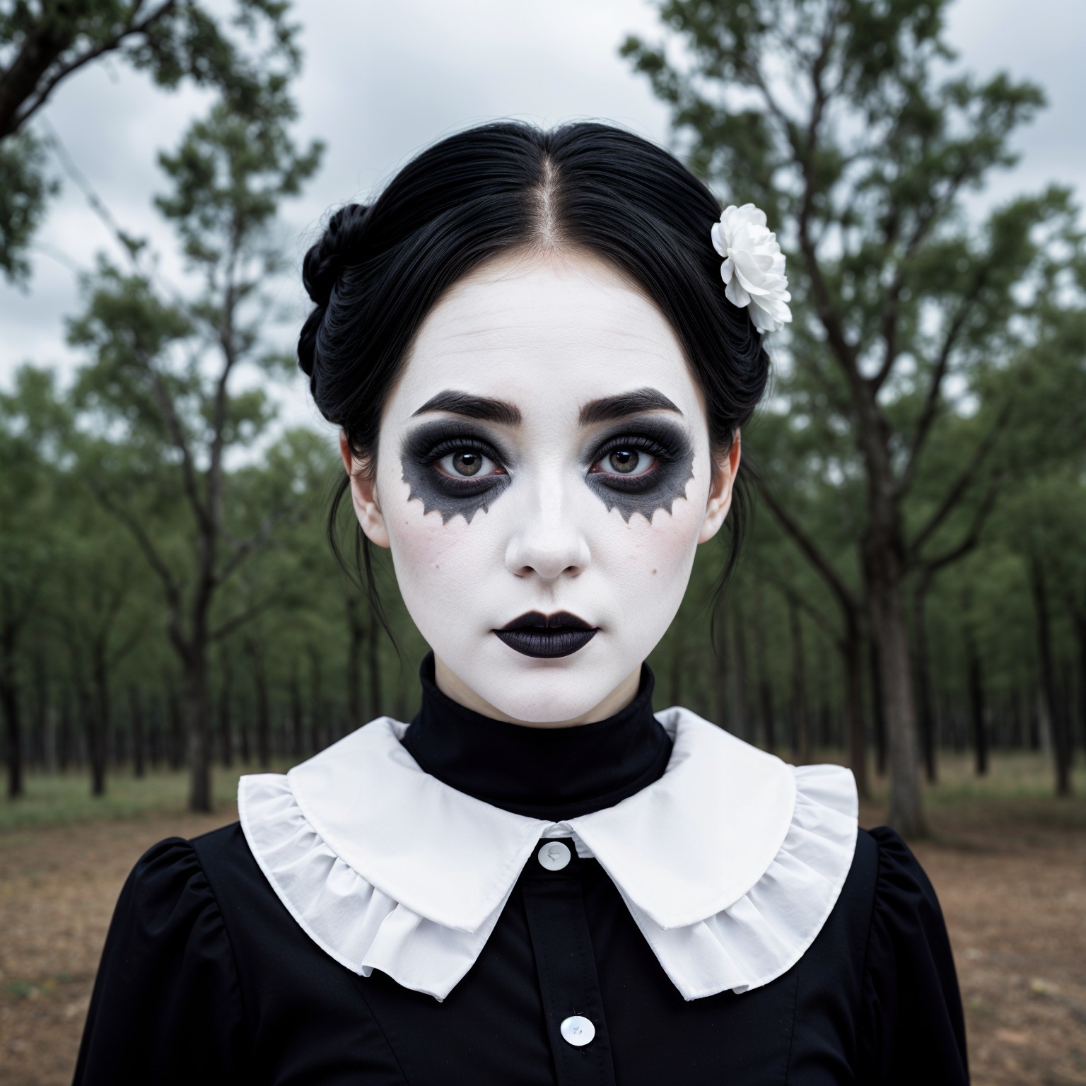 Young Woman in Victorian Outfit in Forest Setting