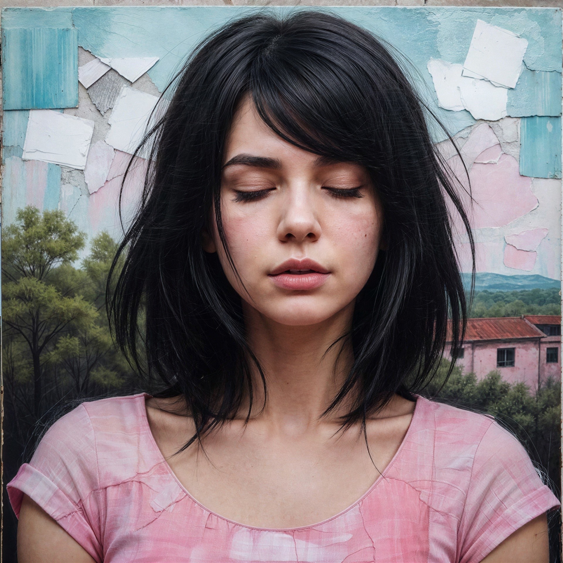 Close-Up Digital Painting of a Young Woman in Nature