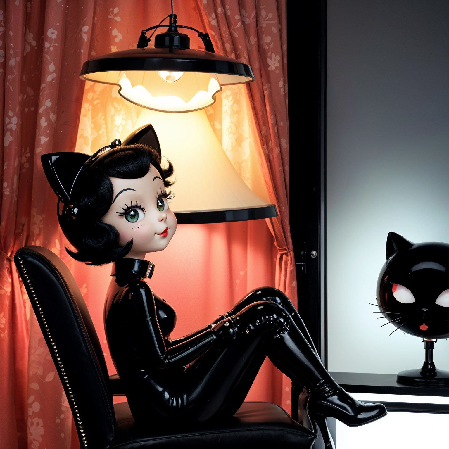Stylized Cat-Like Doll in Elegant Black Outfit