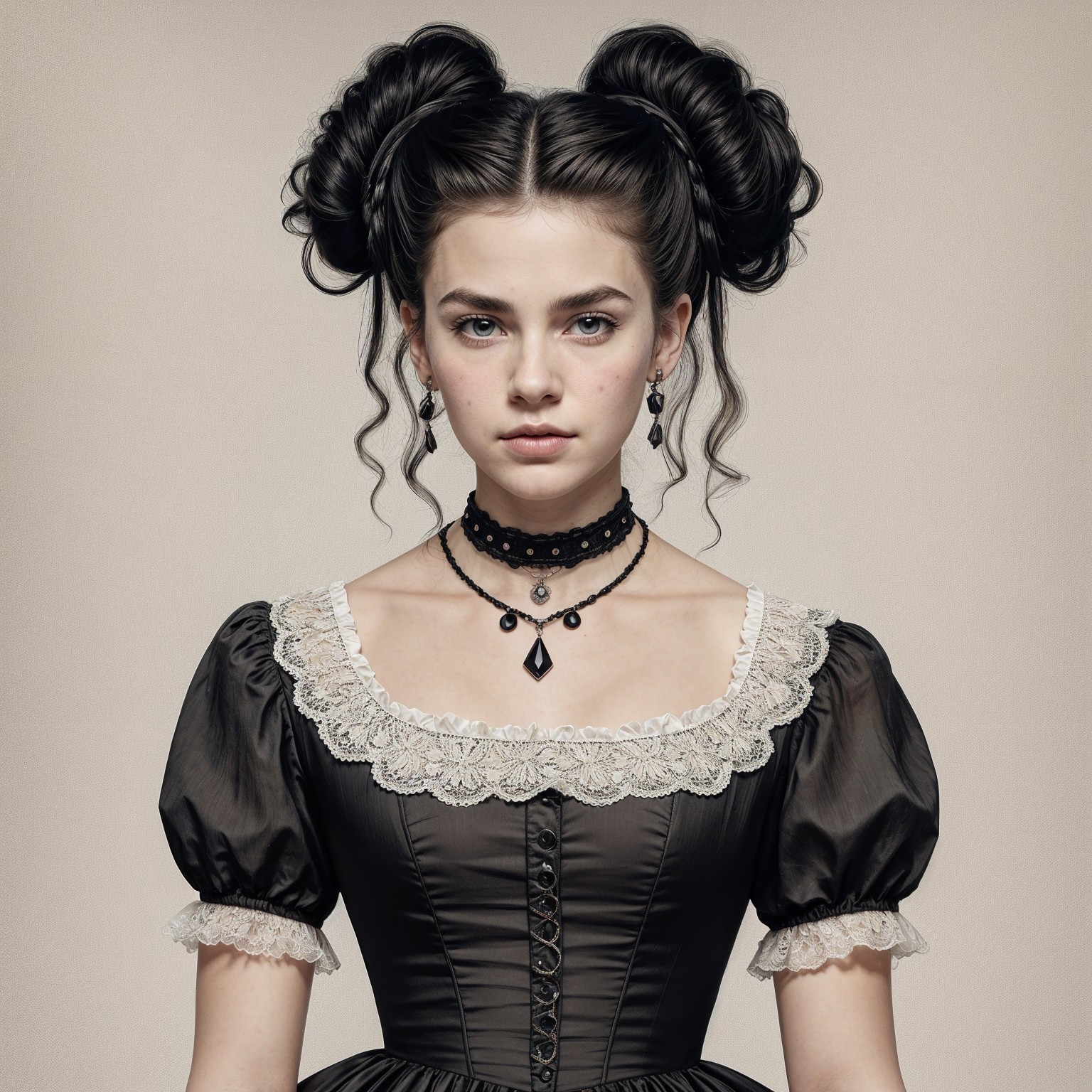 Vintage Hairstyle and Elegant Dress of a Young Woman