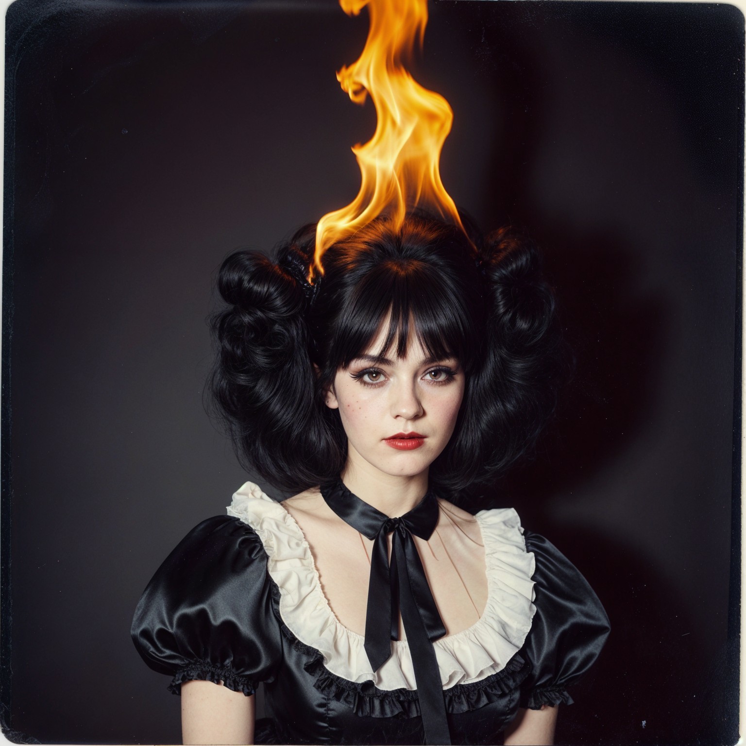 Portrait of a Young Woman with Dramatic Hair and Dress