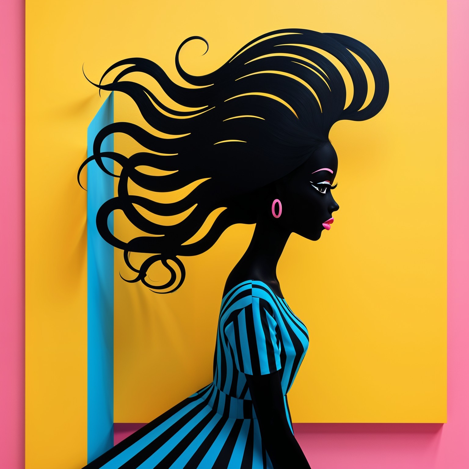 Stylized Portrait of a Woman with Bold Features