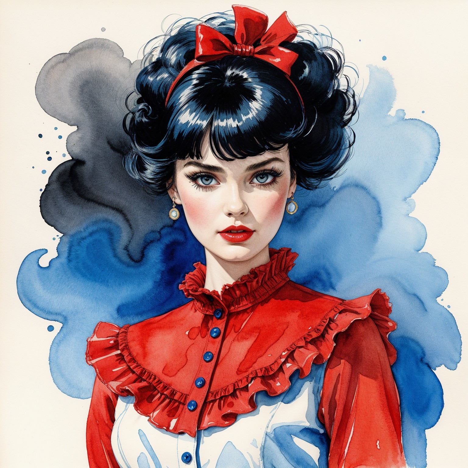 Portrait of a Young Woman with Curls and Red Bow
