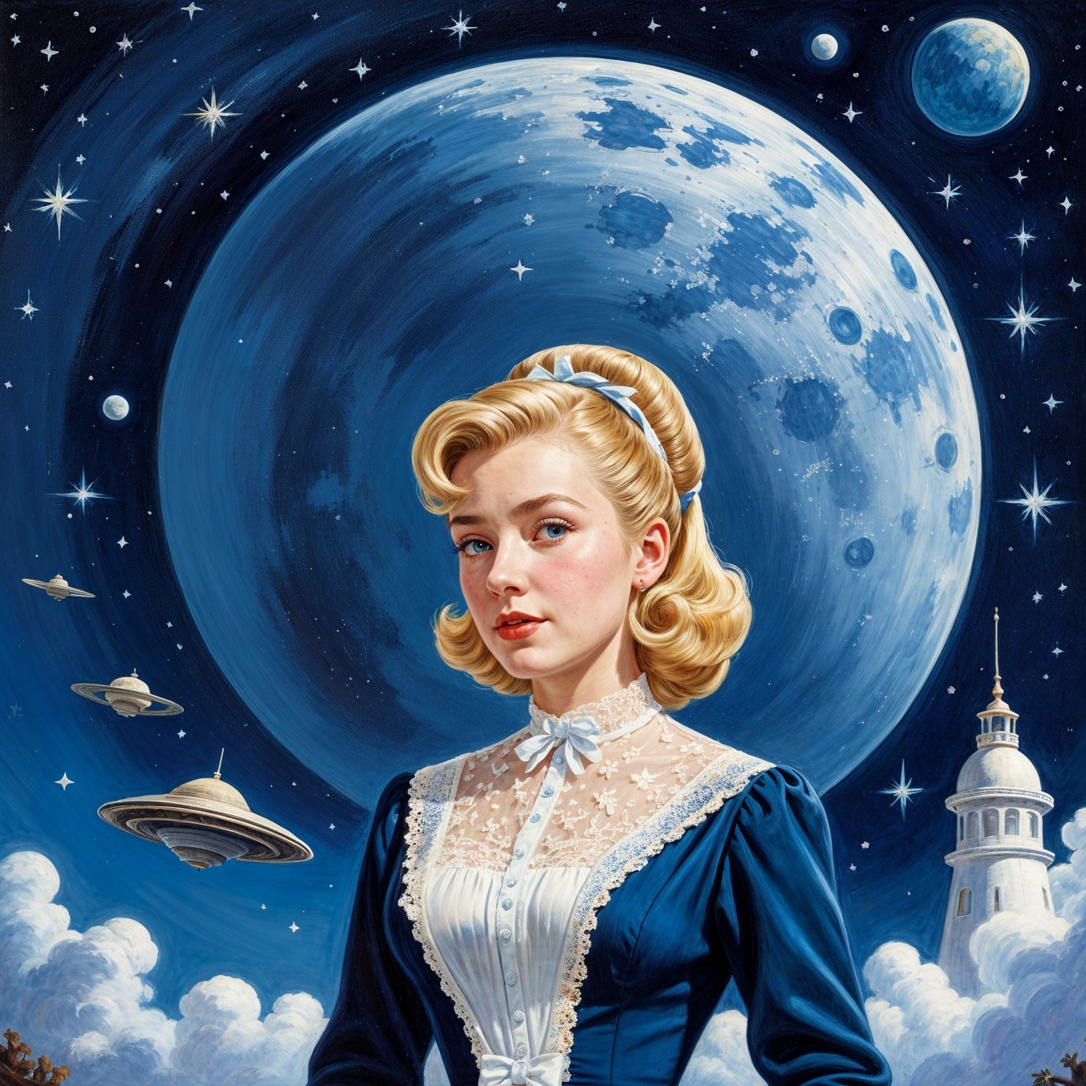 Retro Fashion Against a Starry Cosmic Backdrop