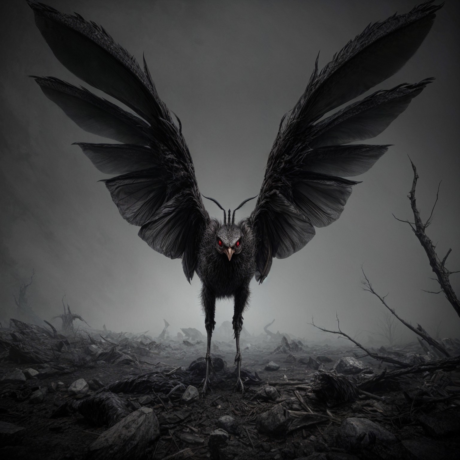 Massive Creature in Misty Desolate Landscape