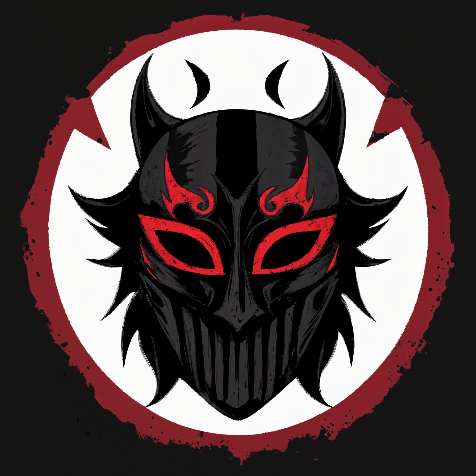 Black mask with red accents and devilish horns