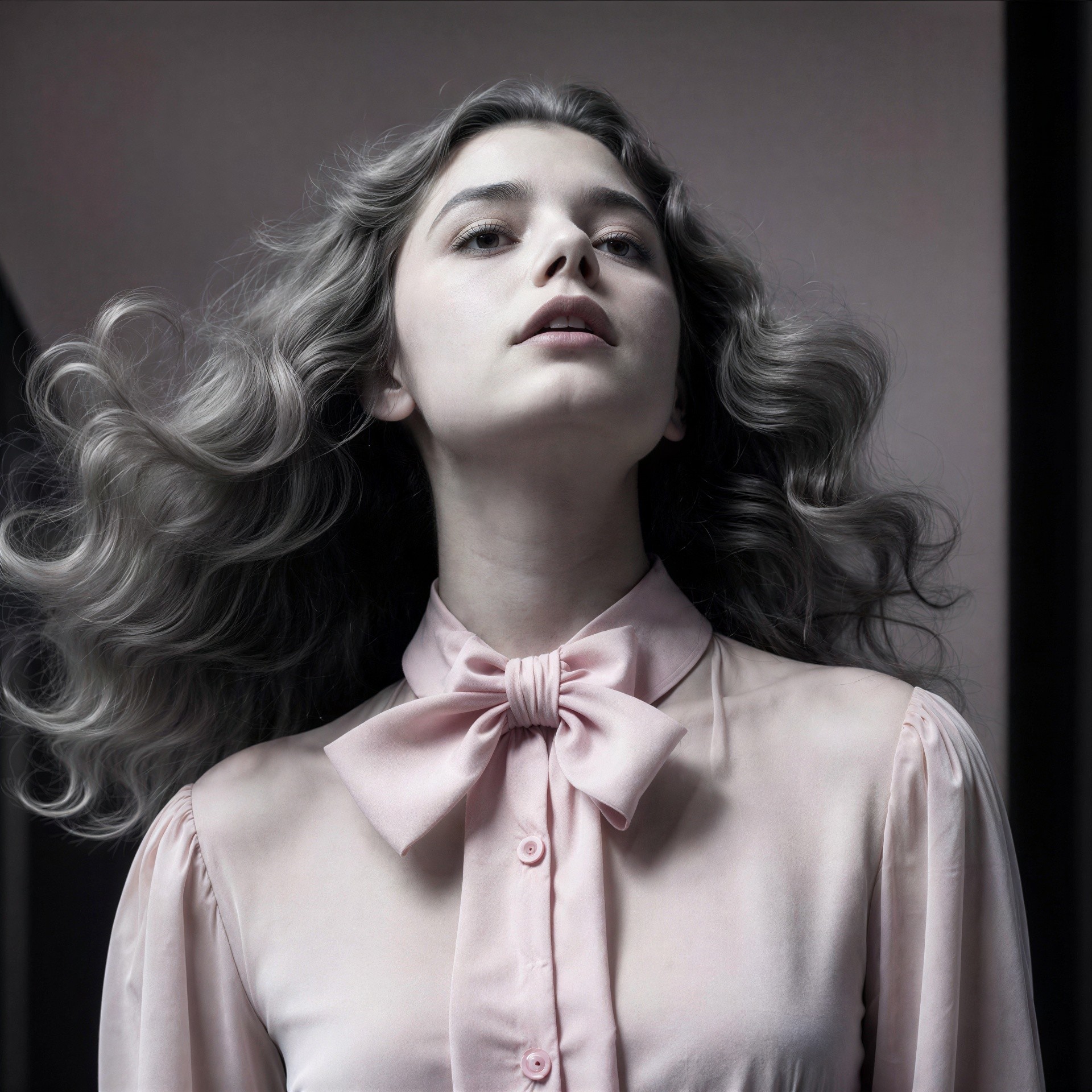 Portrait of a fair-skinned woman in a pink blouse