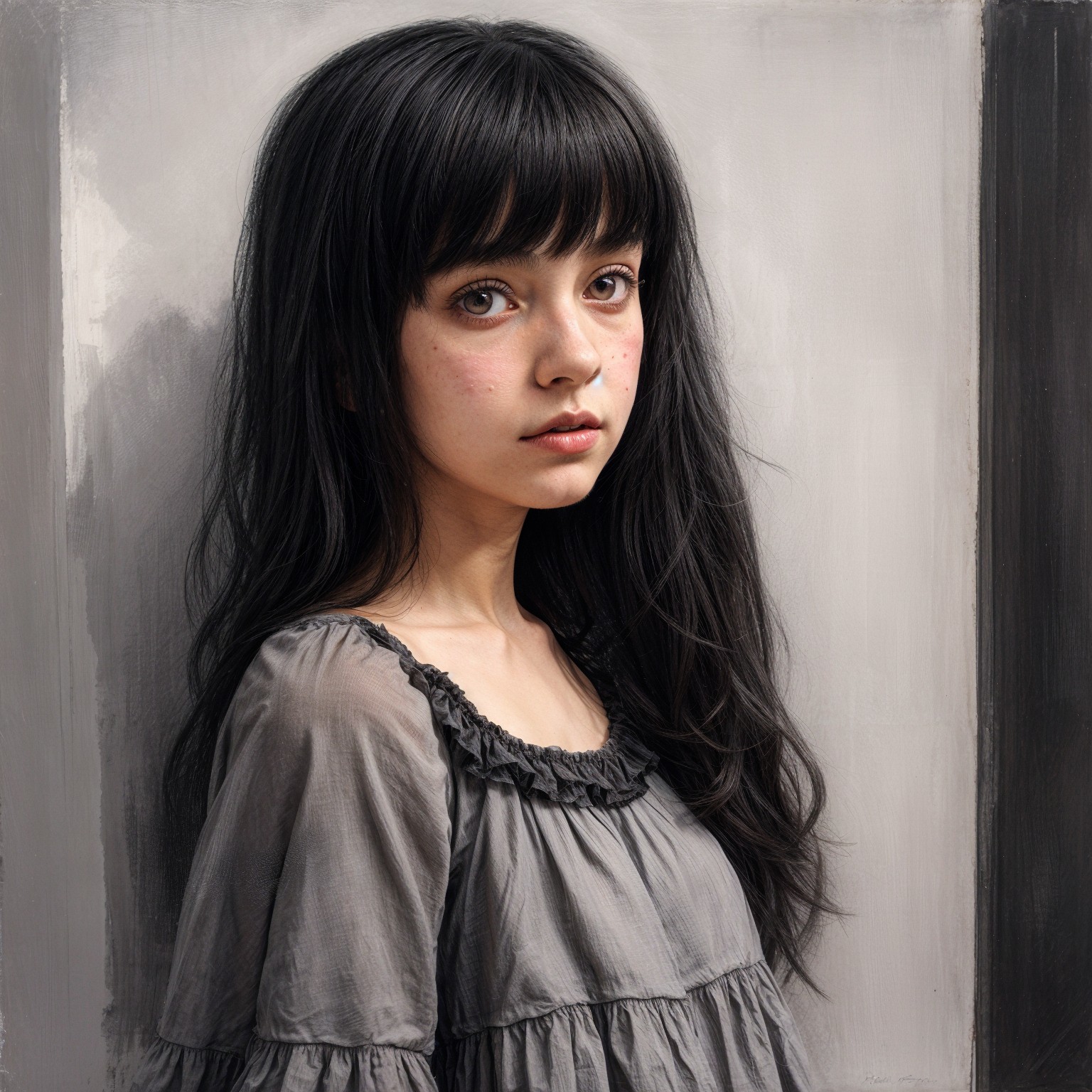 Young girl with dark hair in a serene setting