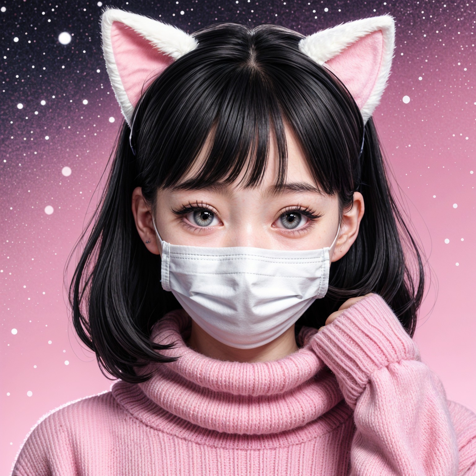 Young woman in pink sweater with whimsical background
