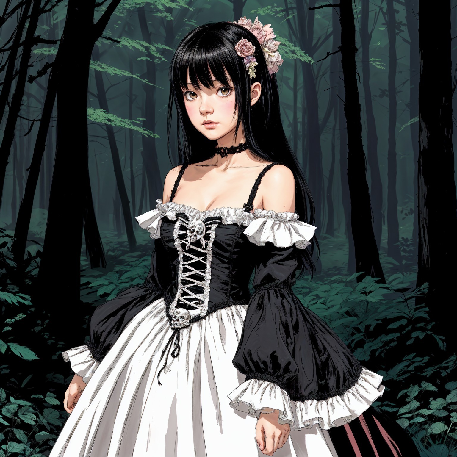 Gothic Fashion in a Misty Forest Setting