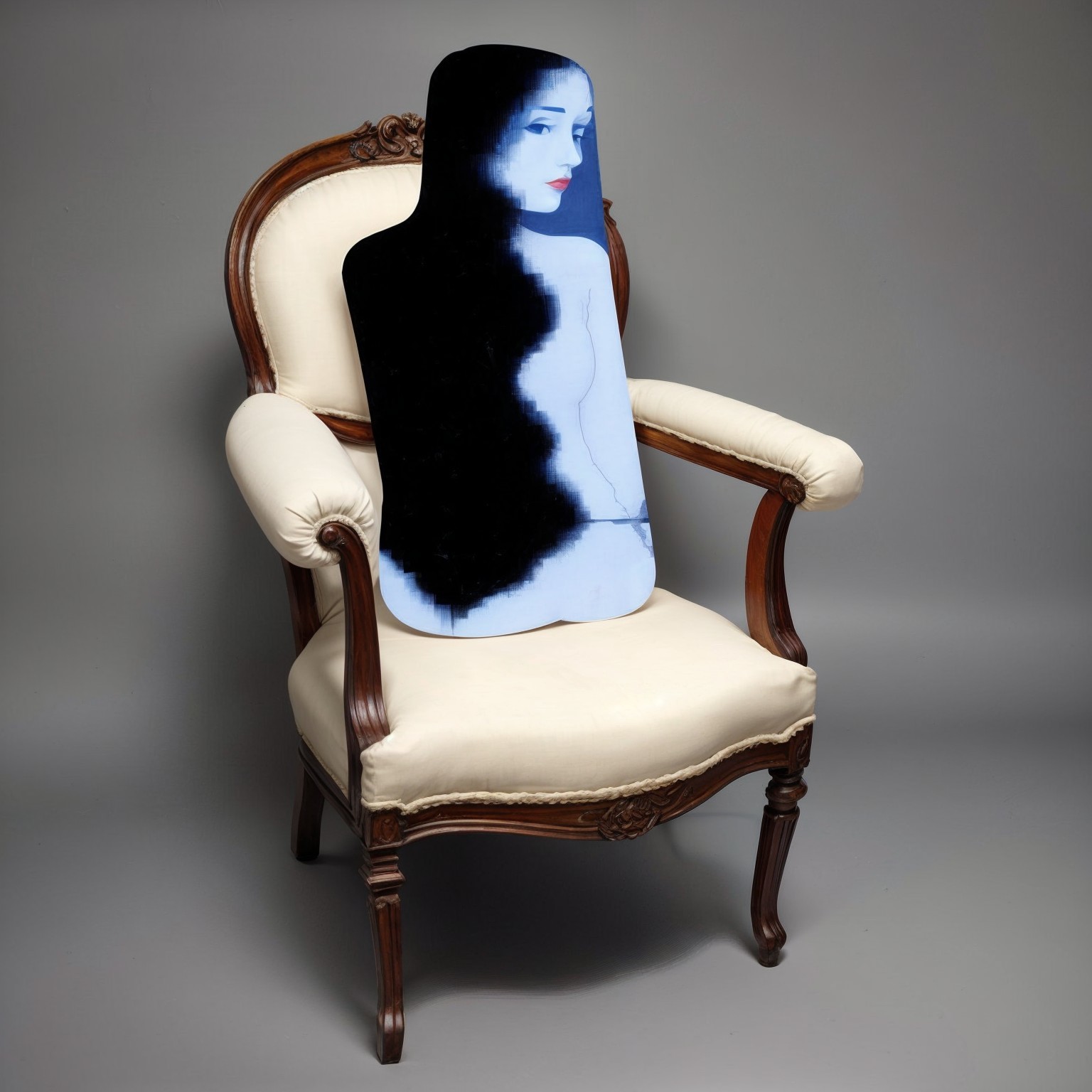 Elegant vintage chair with silhouette against blue background