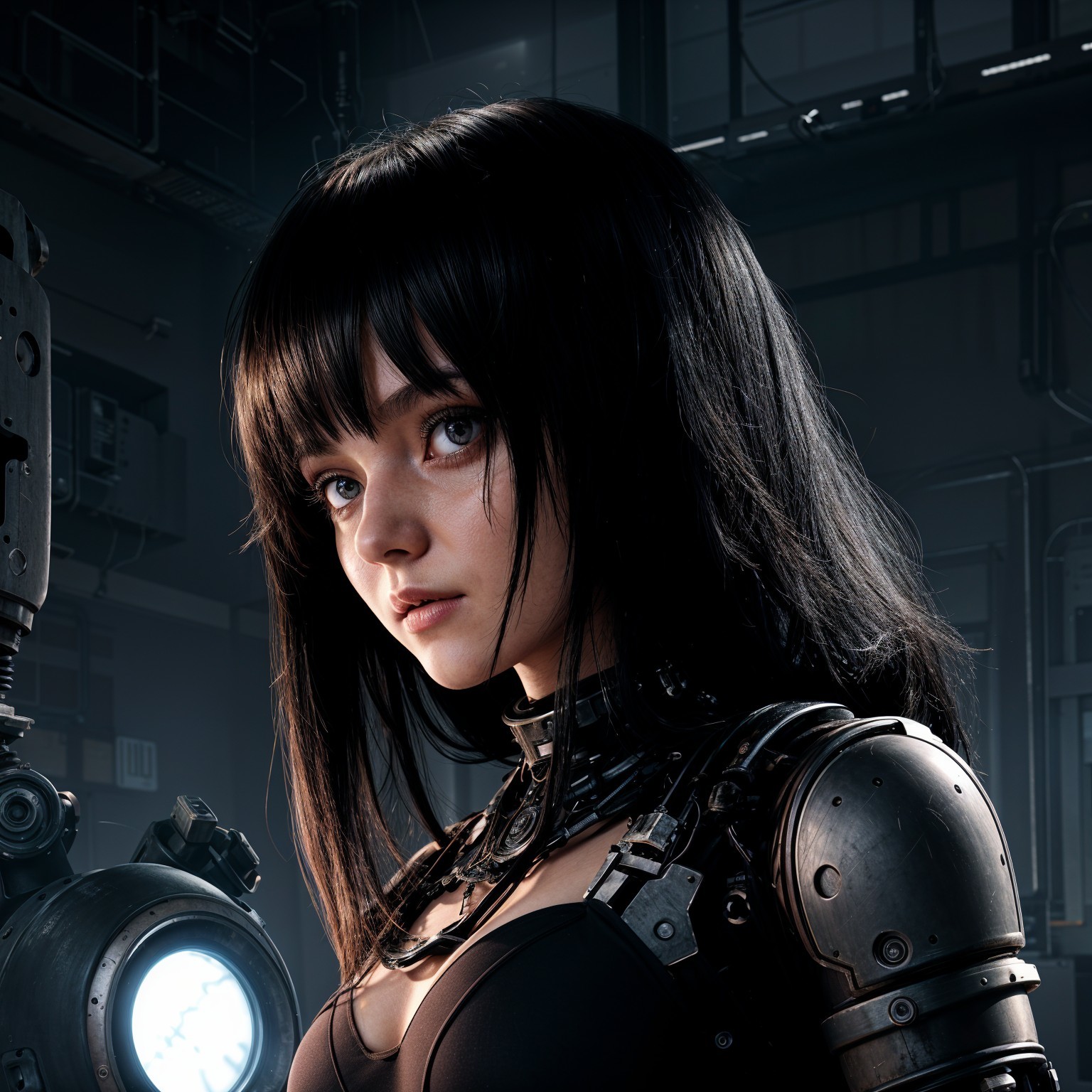 Futuristic Female Cyborg with Metallic Bodysuit Details