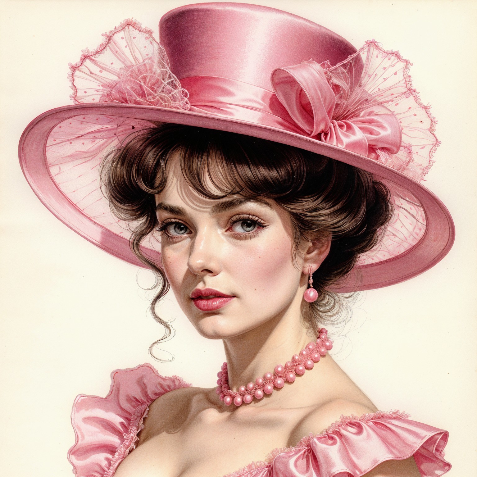 Young Woman in Elegant Pink Hat and Pastel Outfit