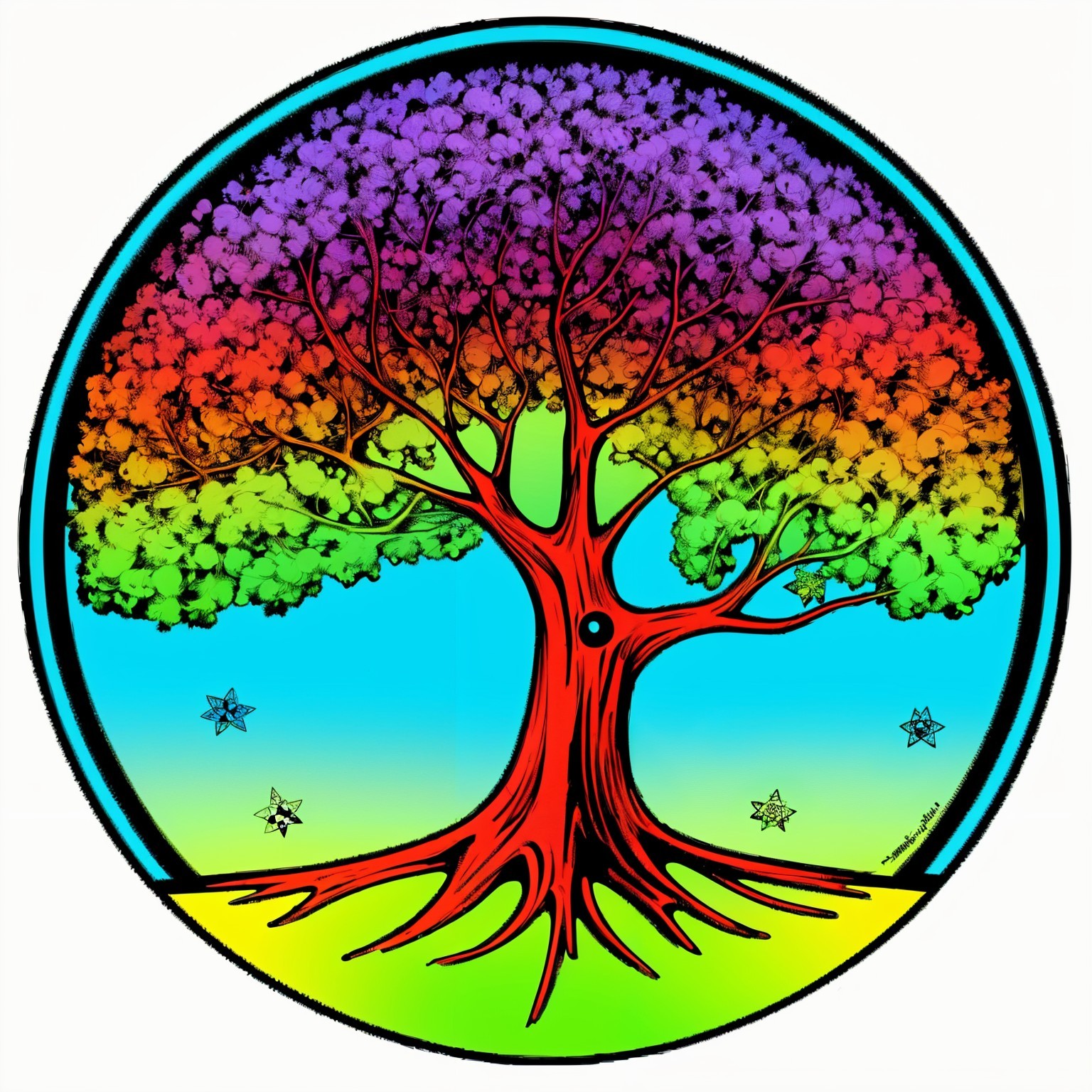 Vibrant Tree with Colorful Foliage and Starry Background