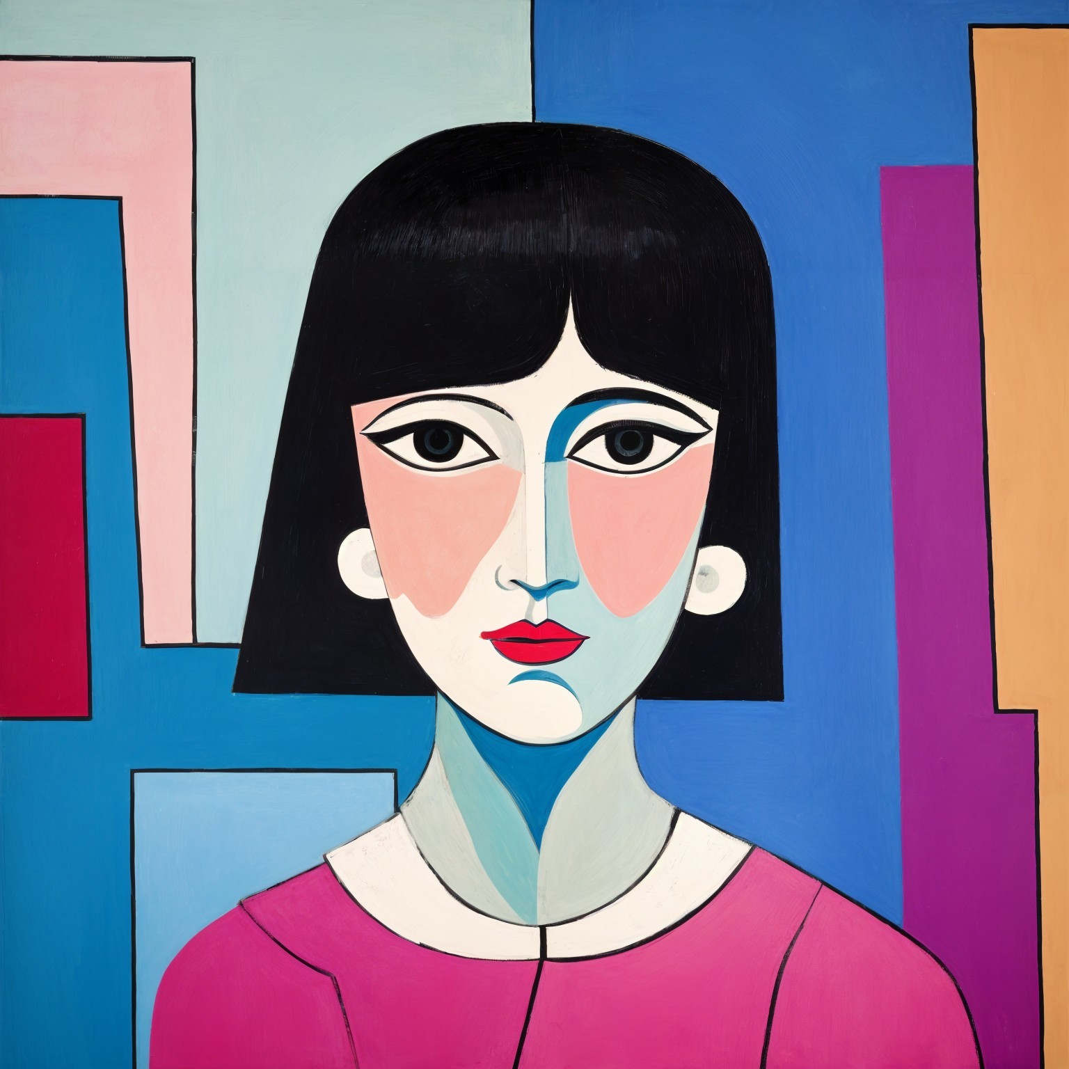 Stylized Female Figure with Geometric Background Shapes