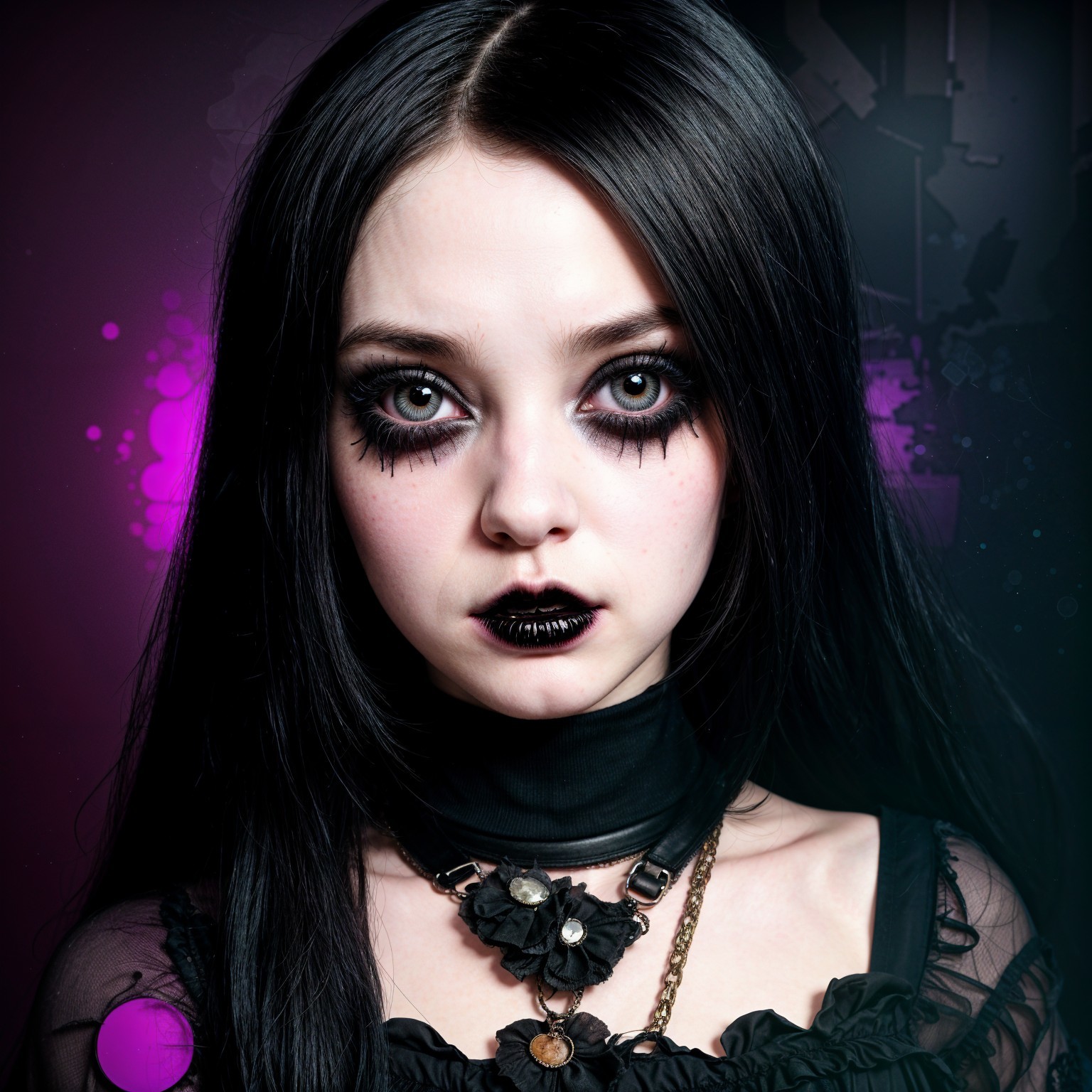Young woman with dark makeup and lace top